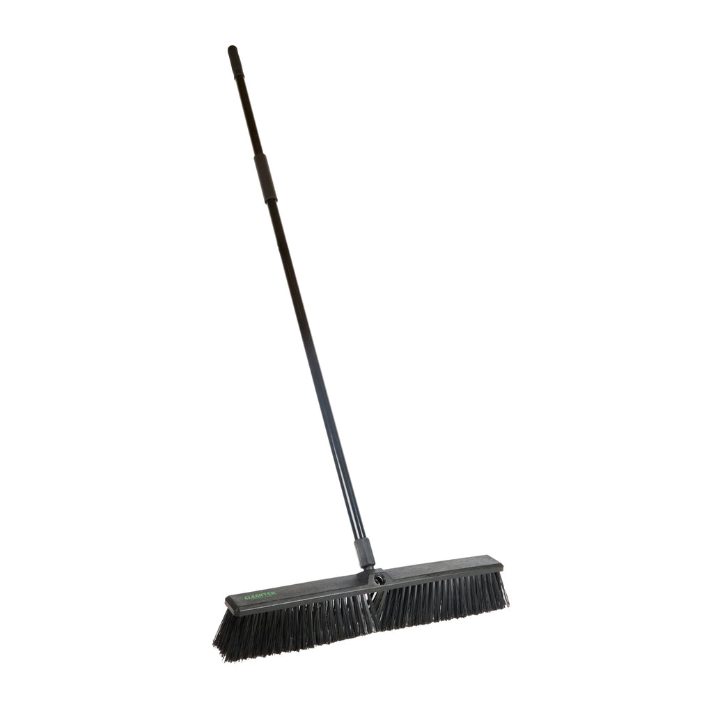 Clean Tek Professional 23 1/2" Black Plastic Push Broom - with Medium Flagged Bristles, 59" Steel Handle - 1 count box