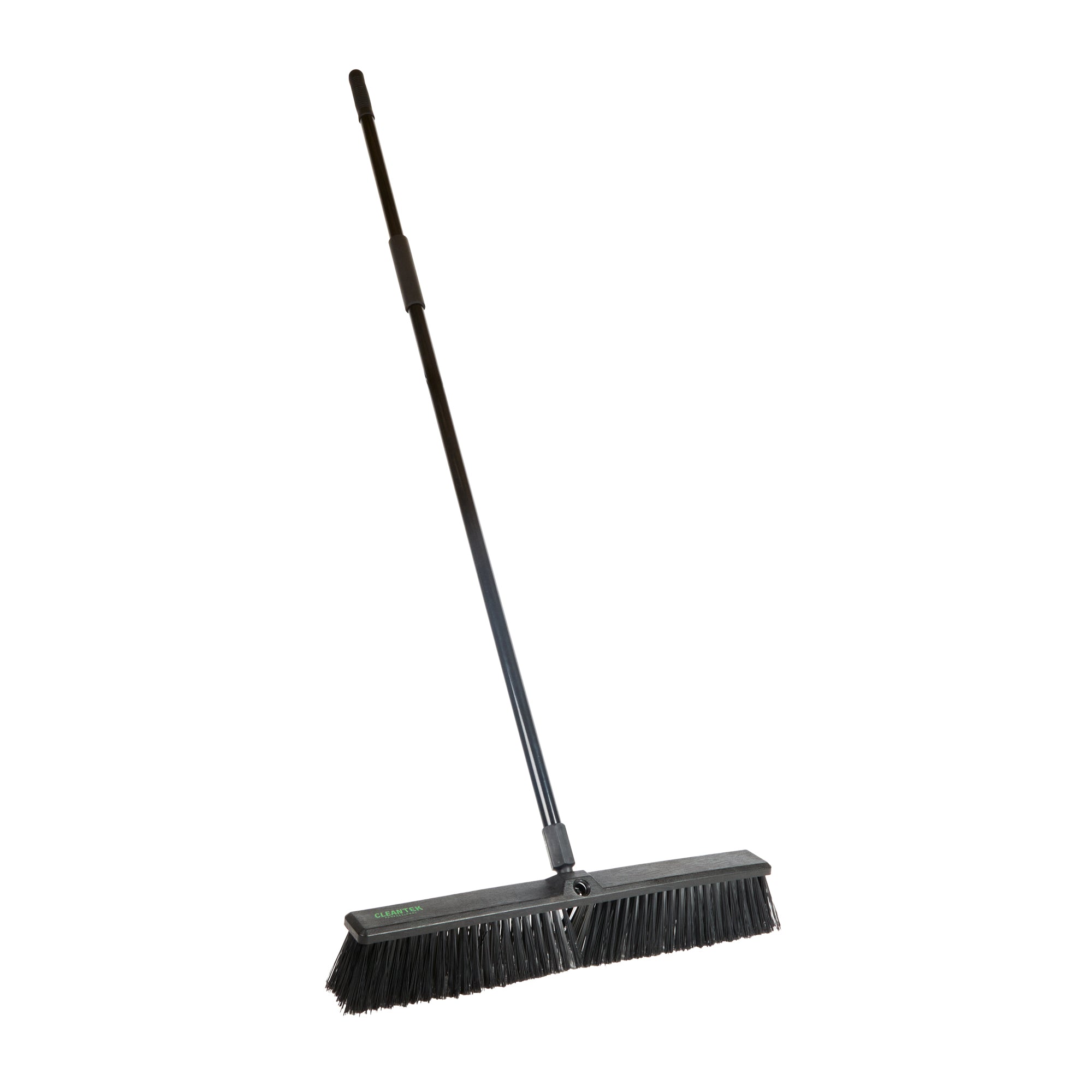 Clean Tek Professional 23 1/2" Black Plastic Push Broom - with Medium Flagged Bristles, 59" Steel Handle - 1 count box