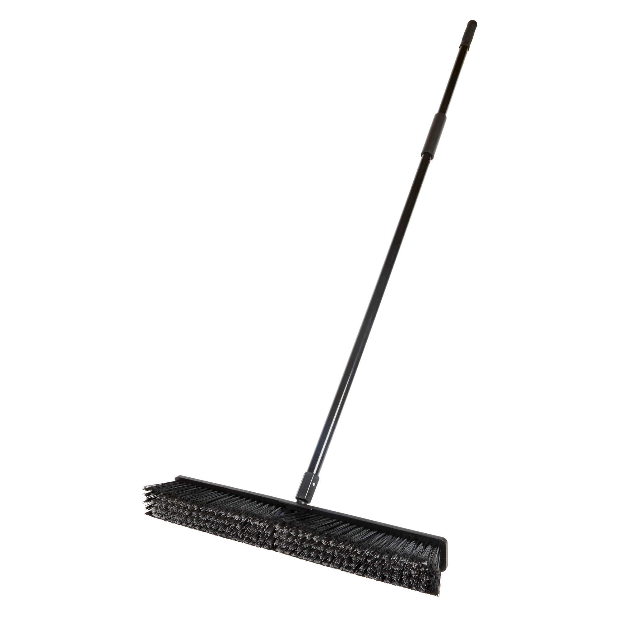 Clean Tek Professional 23 1/2" Black Plastic Push Broom - with Medium Flagged Bristles, 59" Steel Handle - 1 count box