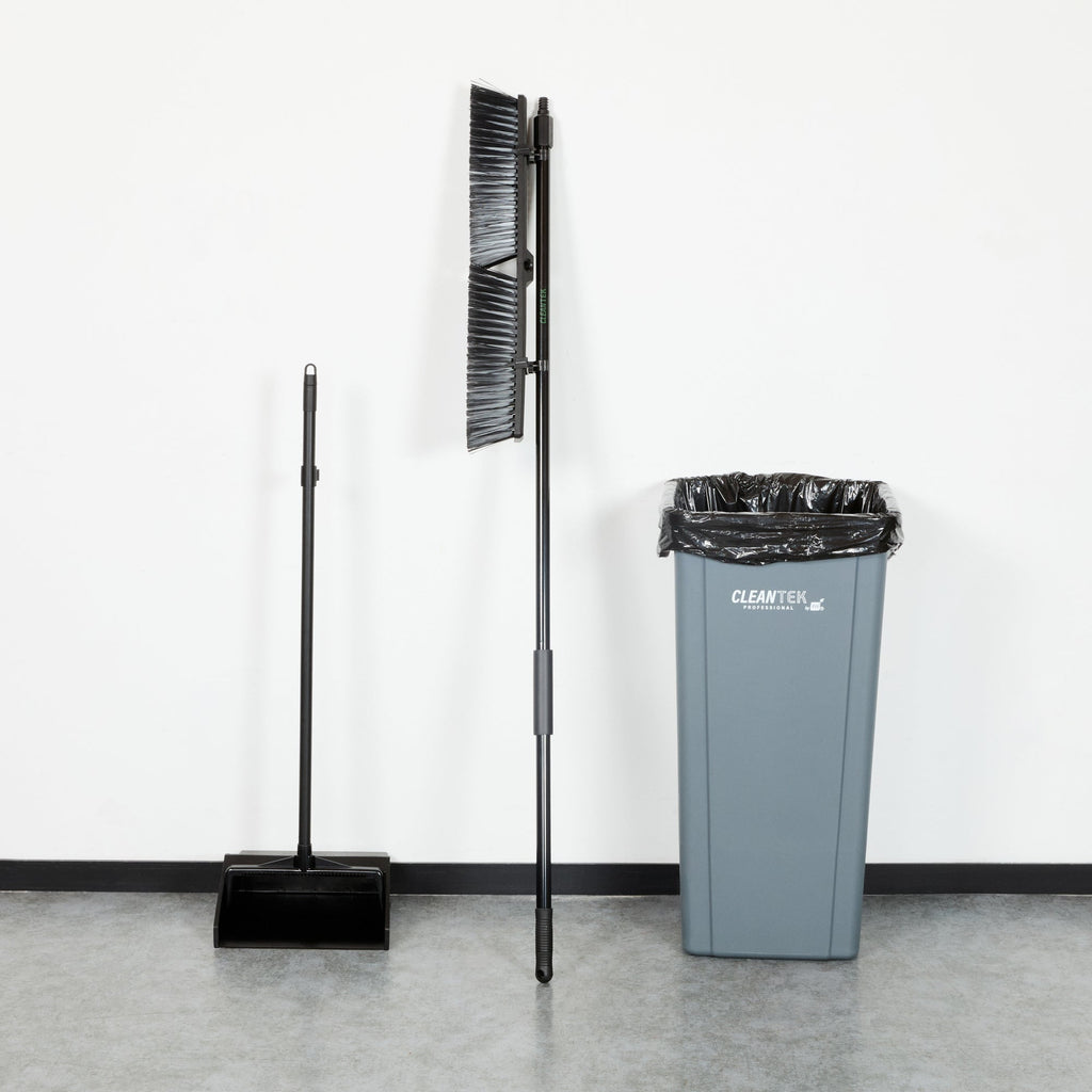 Clean Tek Professional 23 1/2" Black Plastic Push Broom - with Medium Flagged Bristles, 59" Steel Handle - 1 count box