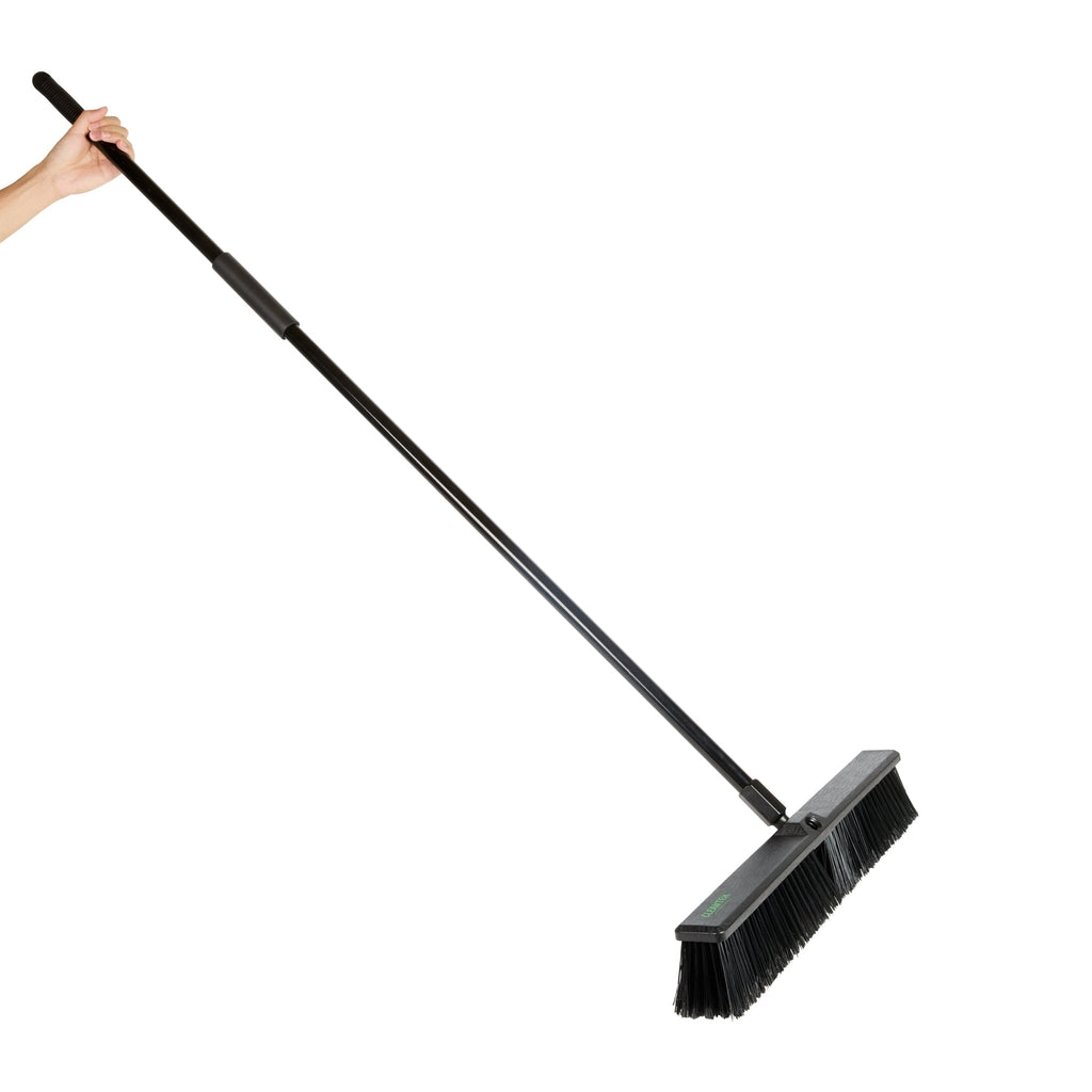 Clean Tek Professional 23 1/2" Black Plastic Push Broom - with Heavy Unflagged Bristles, 59" Steel Handle - 1 count box