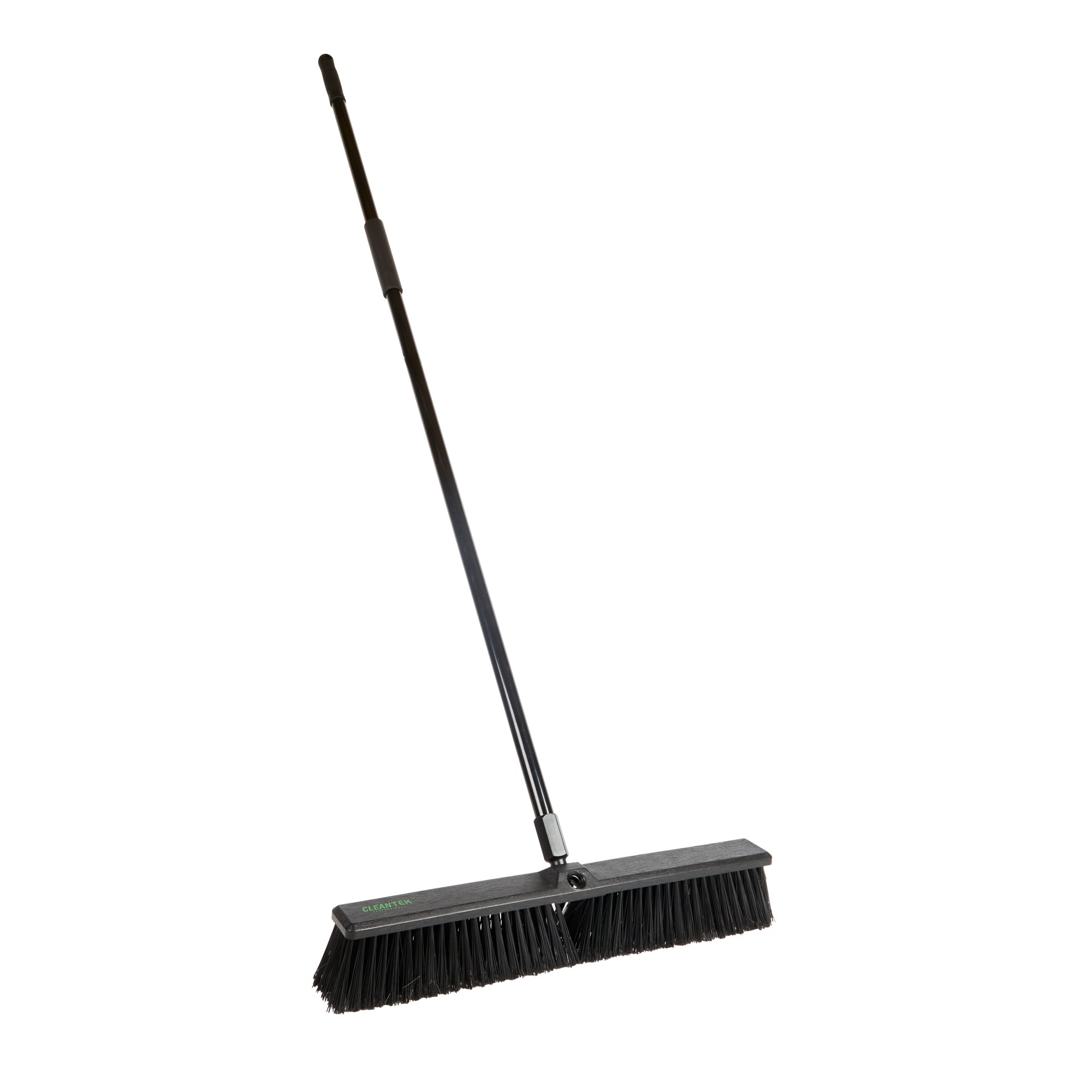 Clean Tek Professional 23 1/2" Black Plastic Push Broom - with Heavy Unflagged Bristles, 59" Steel Handle - 1 count box