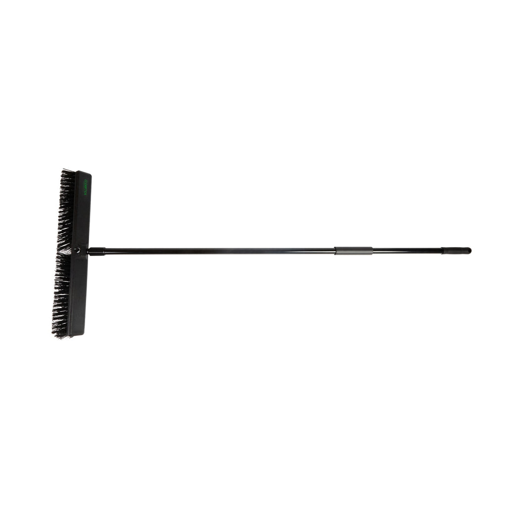 Clean Tek Professional 23 1/2" Black Plastic Push Broom - with Heavy Unflagged Bristles, 59" Steel Handle - 1 count box