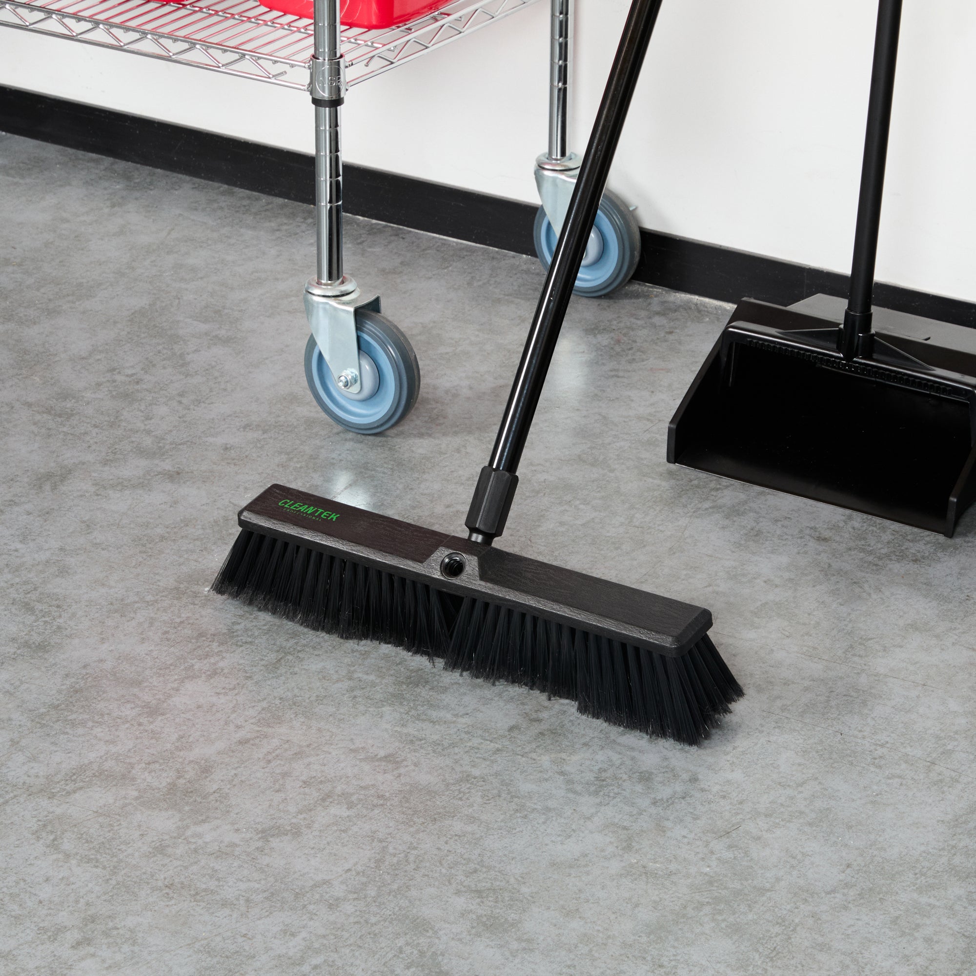 Clean Tek Professional 17 1/4" Black Plastic Push Broom Head - with Fine Flagged Bristles - 1 count box