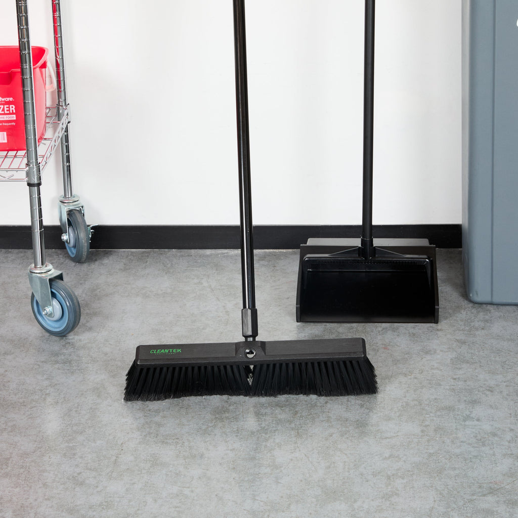 Clean Tek Professional 17 1/4" Black Plastic Push Broom Head - with Fine Flagged Bristles - 1 count box