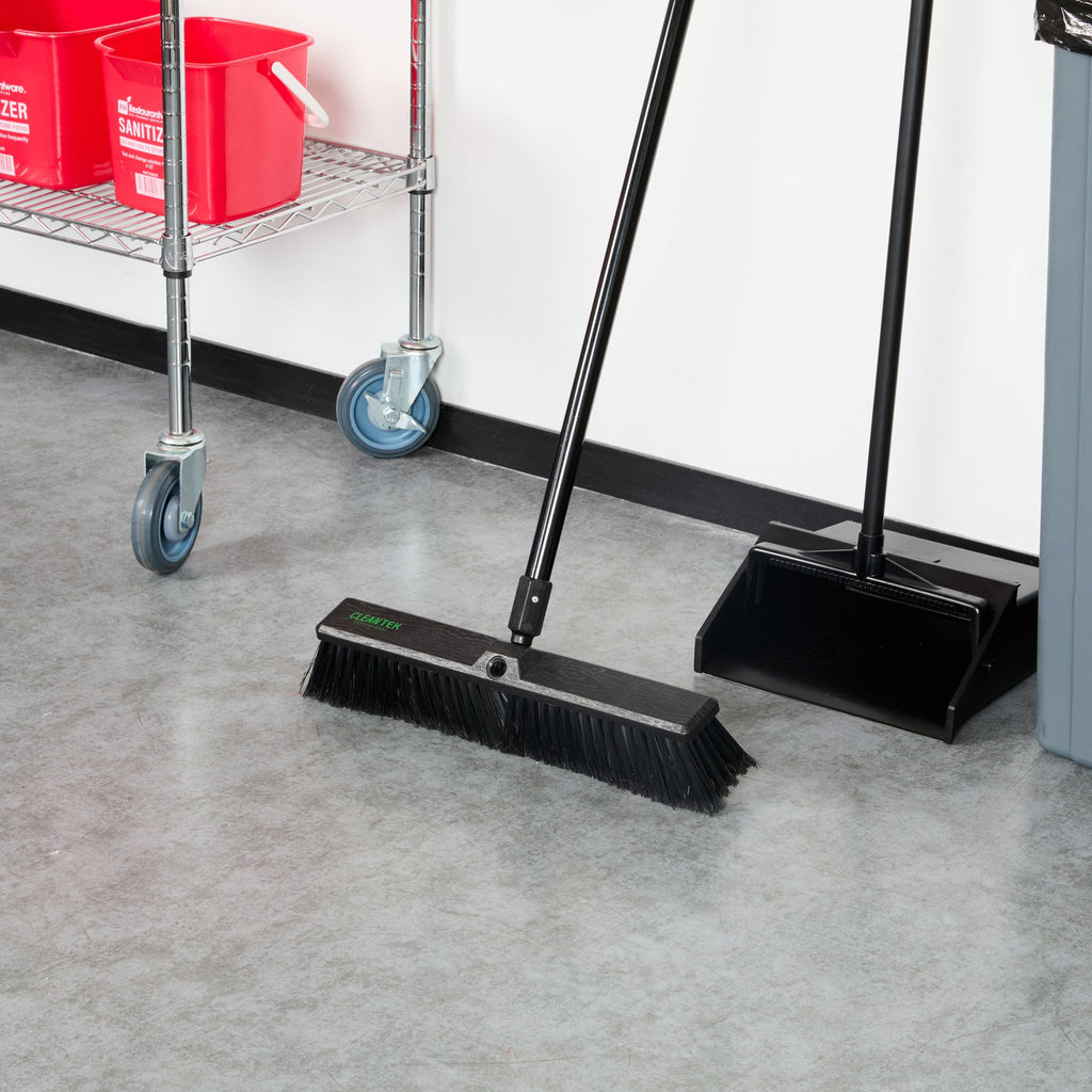 Clean Tek Professional 17 1/4" Black Plastic Push Broom Head - with Medium Flagged Bristles - 1 count box