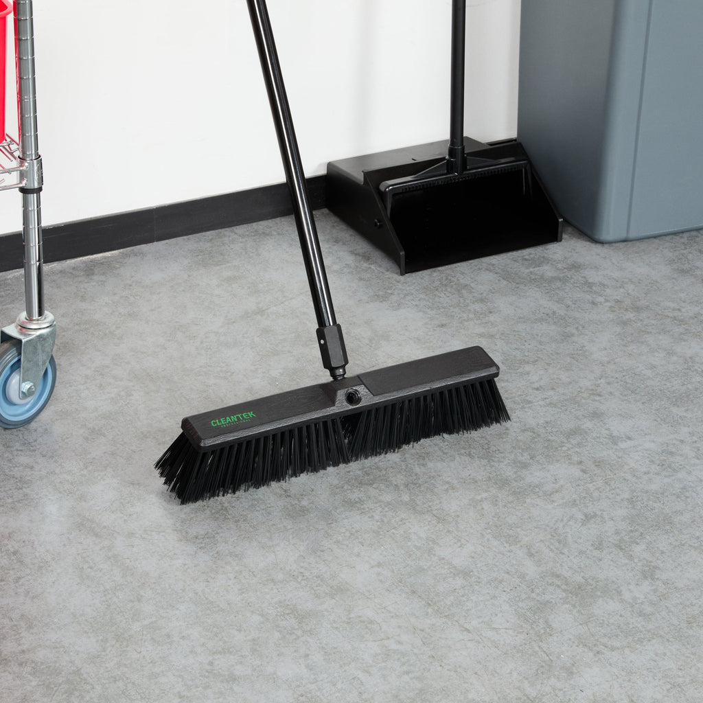 Clean Tek Professional 17 1/4" Black Plastic Push Broom Head - with Heavy Unflagged Bristles - 1 count box