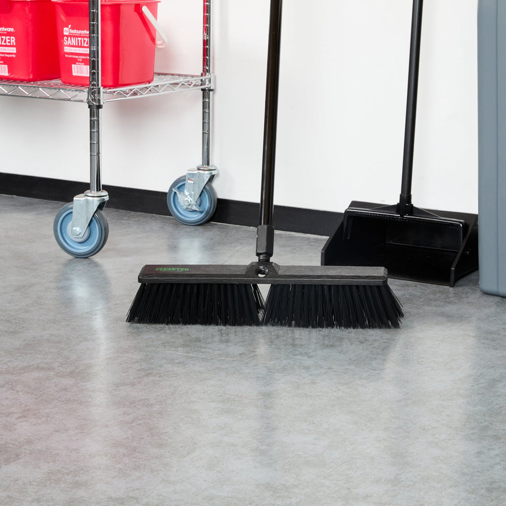 Clean Tek Professional 17 1/4" Black Plastic Push Broom Head - with Heavy Unflagged Bristles - 1 count box