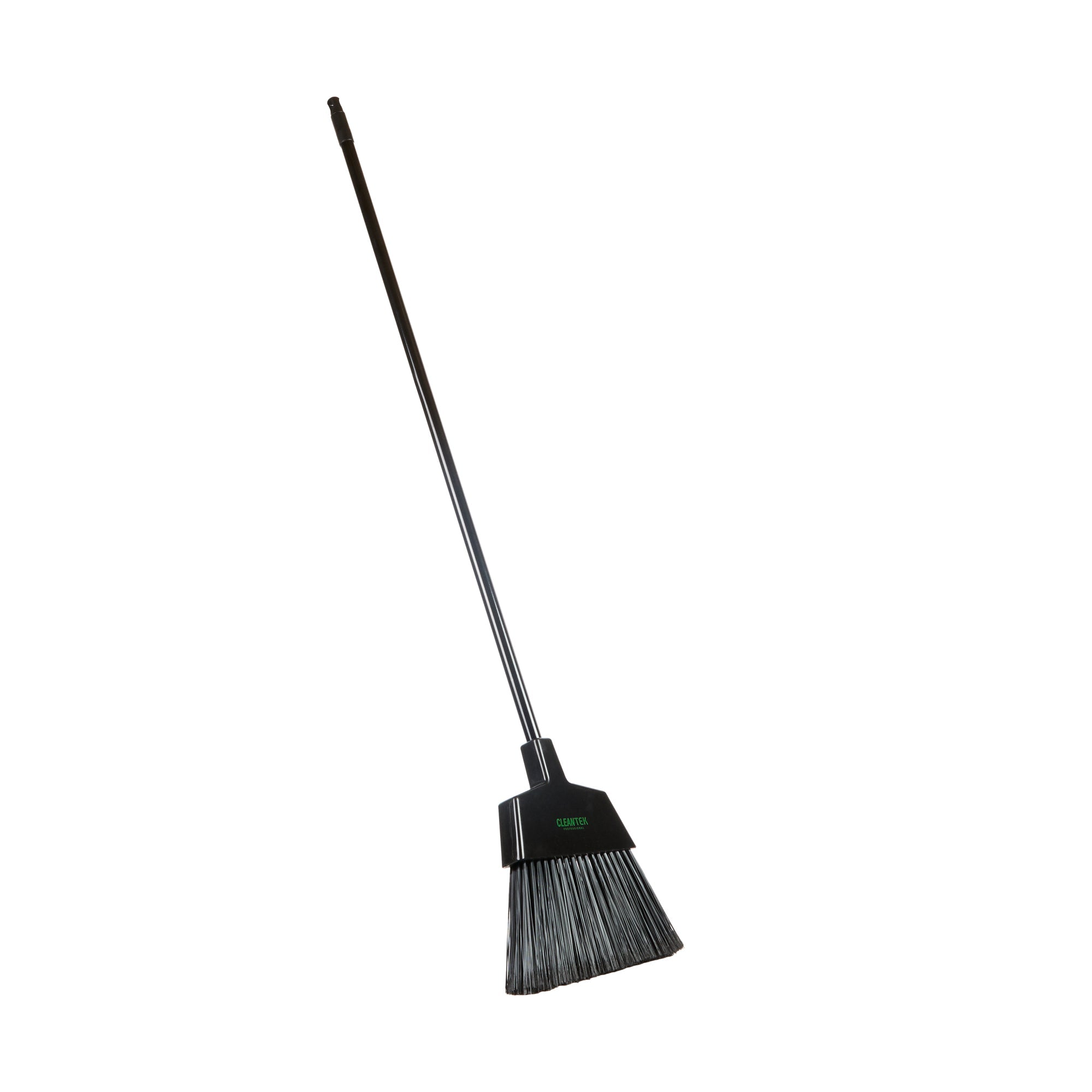 Clean Tek Professional 11 3/4" Black Plastic Angled Broom - with Flagged Bristles, 48" Steel Handle - 1 count box