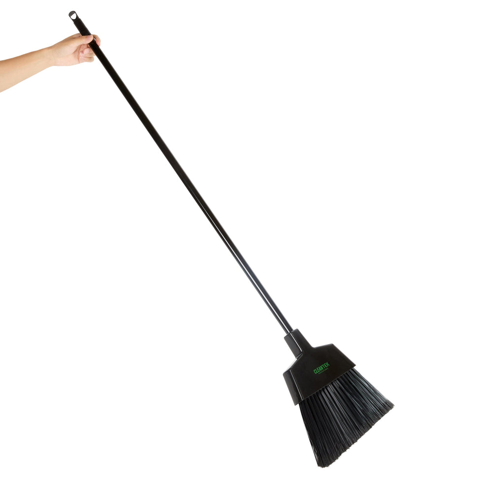 Clean Tek Professional 11 3/4" Black Plastic Angled Broom - with Flagged Bristles, 48" Steel Handle - 1 count box