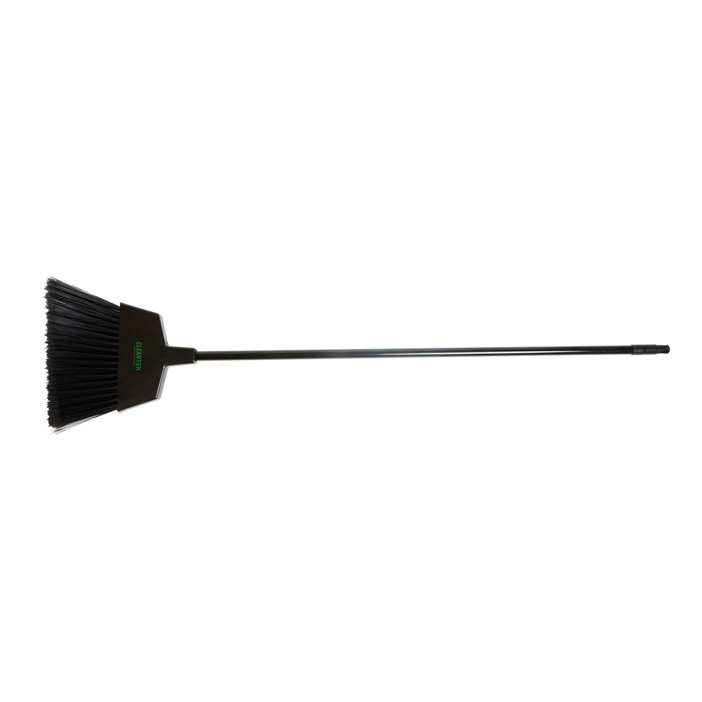 Clean Tek Professional 11 3/4" Black Plastic Angled Broom - with Flagged Bristles, 48" Steel Handle - 1 count box