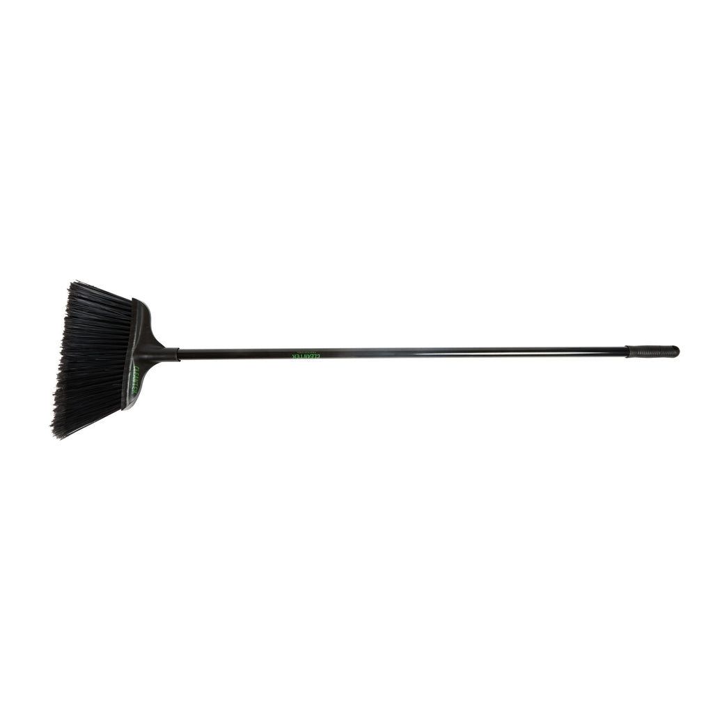Clean Tek Professional 13 3/4" Black Plastic Wide Angled Broom - with Flagged Bristles, 48" Steel Handle - 1 count box