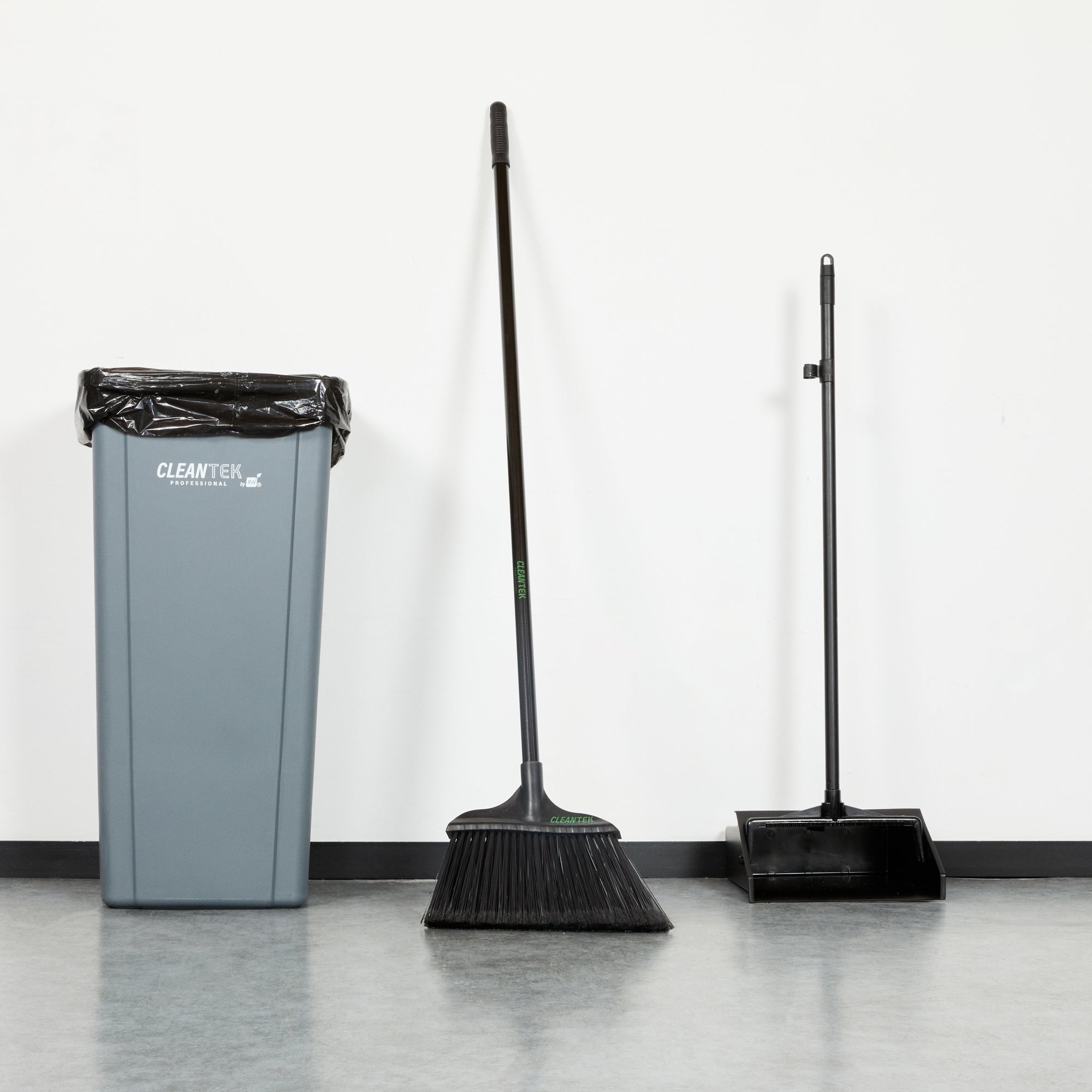 Clean Tek Professional 13 3/4" Black Plastic Wide Angled Broom - with Flagged Bristles, 48" Steel Handle - 1 count box