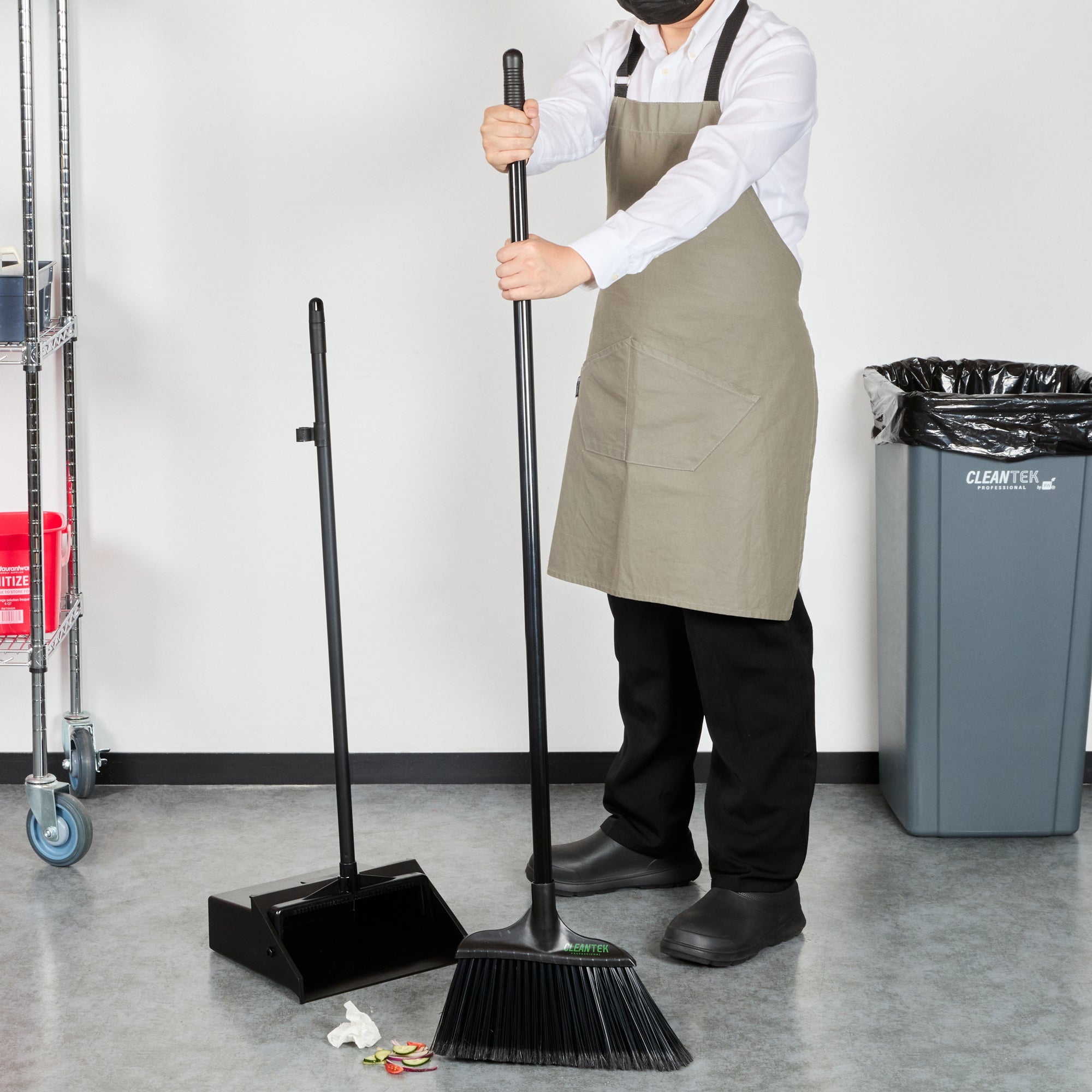 Clean Tek Professional Black Steel Wide Angled Broom Handle - Threaded - 48" - 1 count box