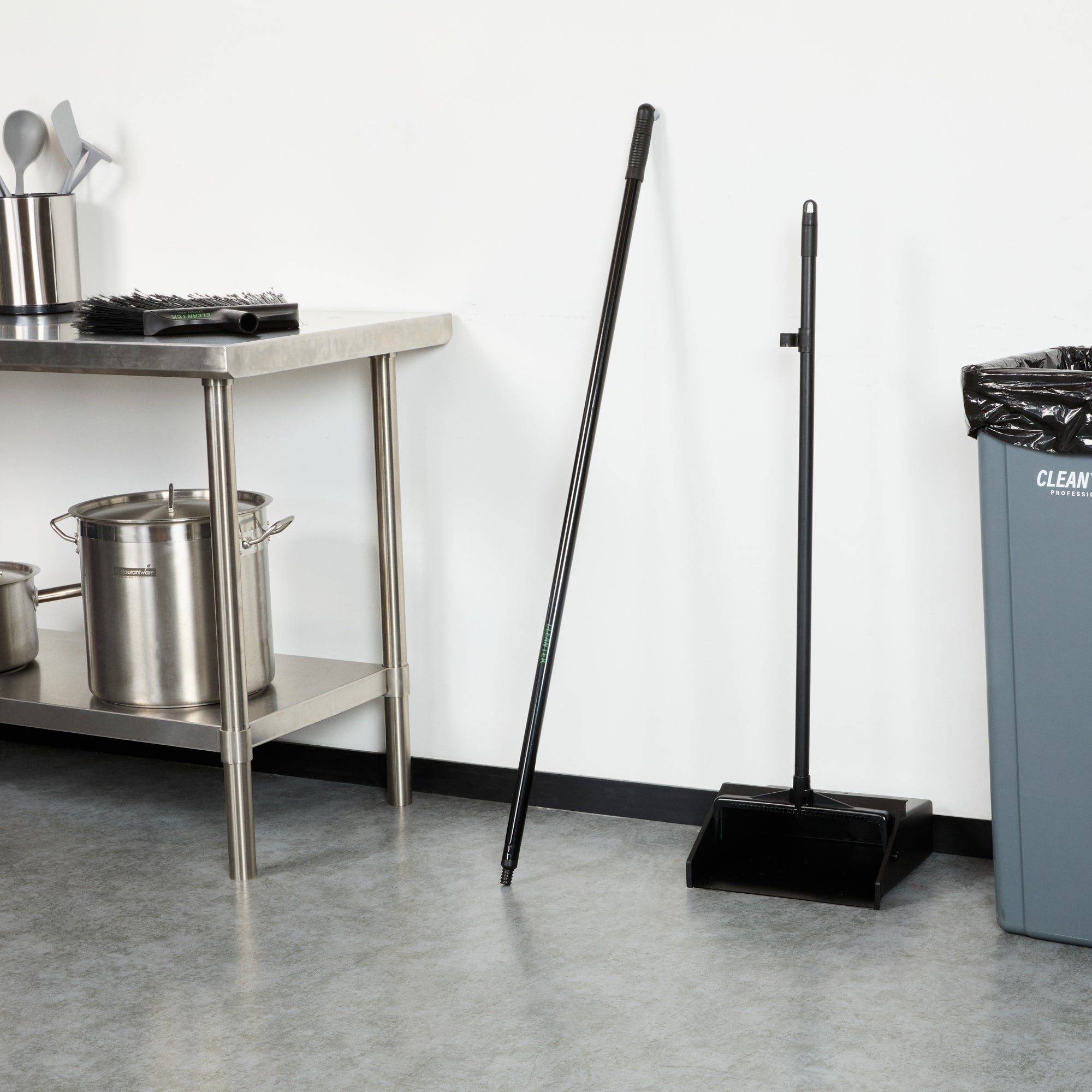 Clean Tek Professional Black Steel Wide Angled Broom Handle - Threaded - 48" - 1 count box