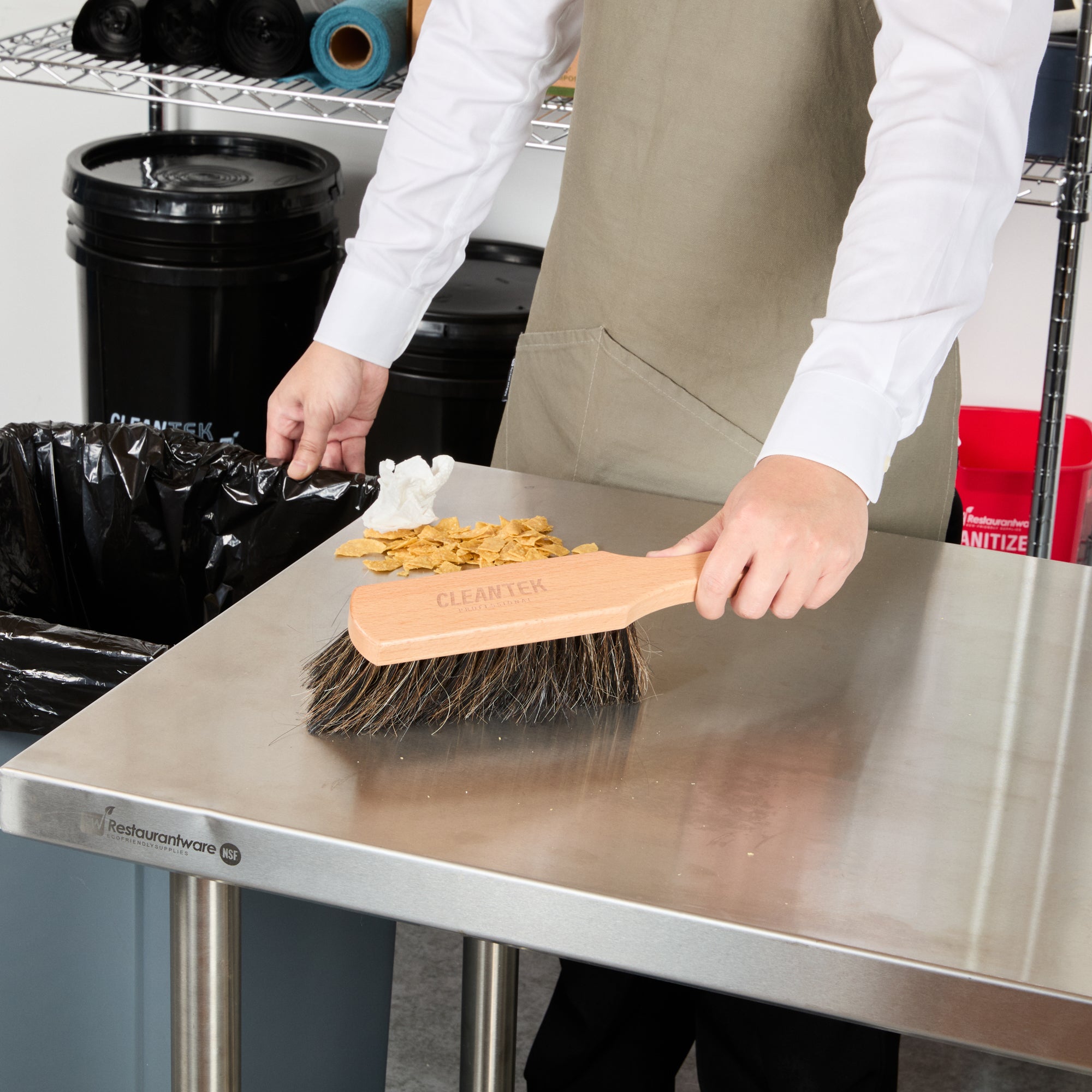 Clean Tek Professional 12" Wood Counter Brush - with Unflagged Horsehair Bristles - 1 count box