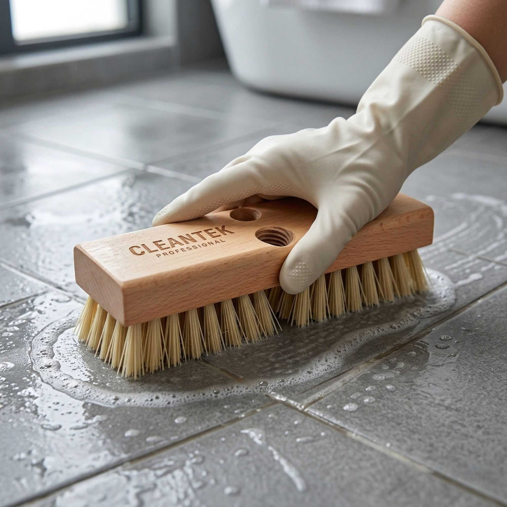 Clean Tek Professional 8" Wood Deck Scrub Brush - with Stiff Bristles, 60" Wood Handle - 1 count box
