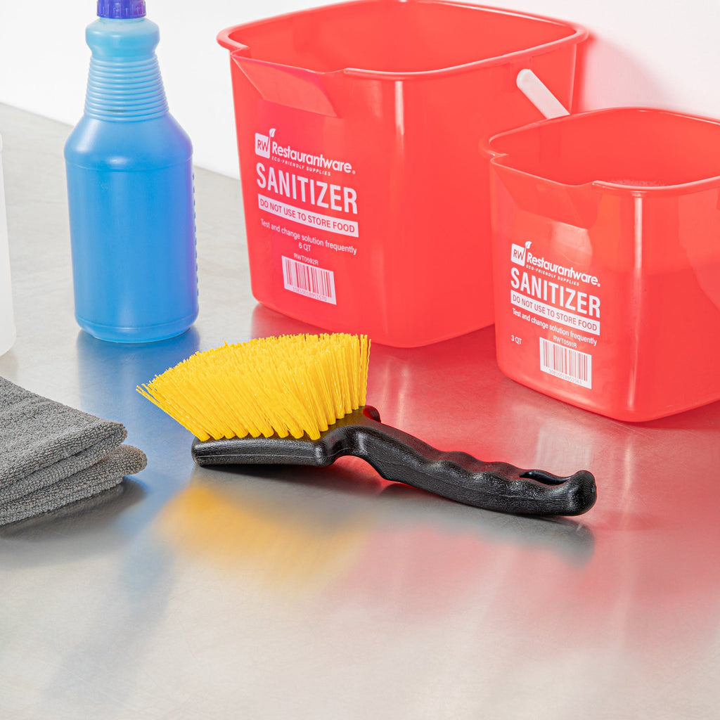 Clean Tek Professional 10 1/4" Black Plastic Utility Scrub Brush - with Yellow Bristles - 1 count box