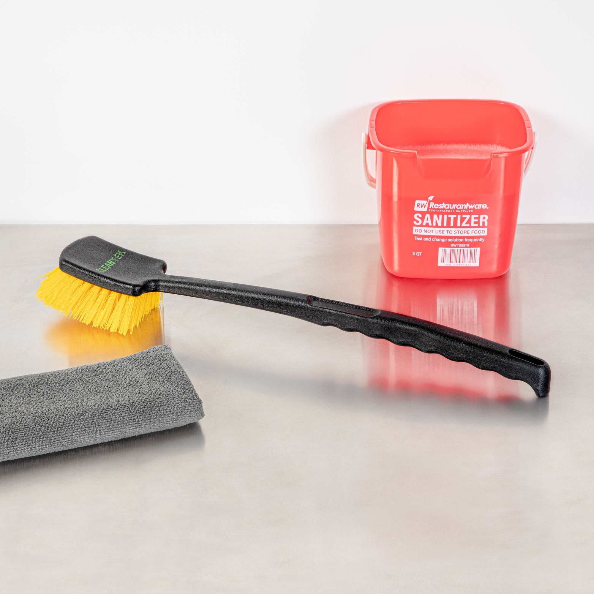 Clean Tek Professional 20 1/2" Black Plastic Utility Scrub Brush - with Yellow Bristles - 1 count box