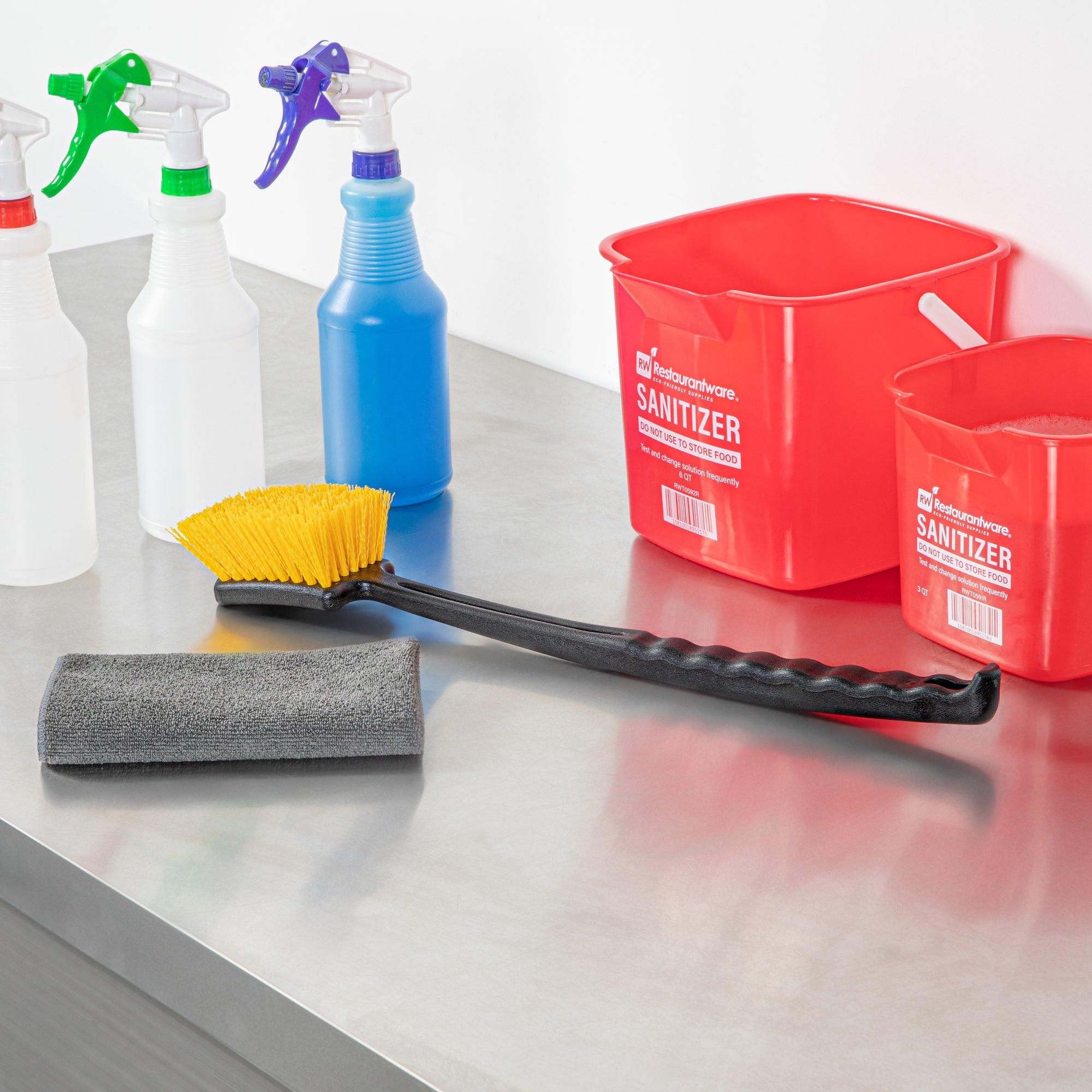 Clean Tek Professional 20 1/2" Black Plastic Utility Scrub Brush - with Yellow Bristles - 1 count box
