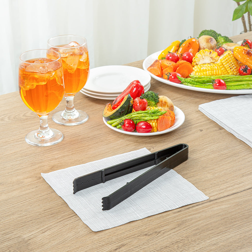 Cater Tek Black Plastic Tongs - Serrated, Heavy Duty - 9" - 100 count box