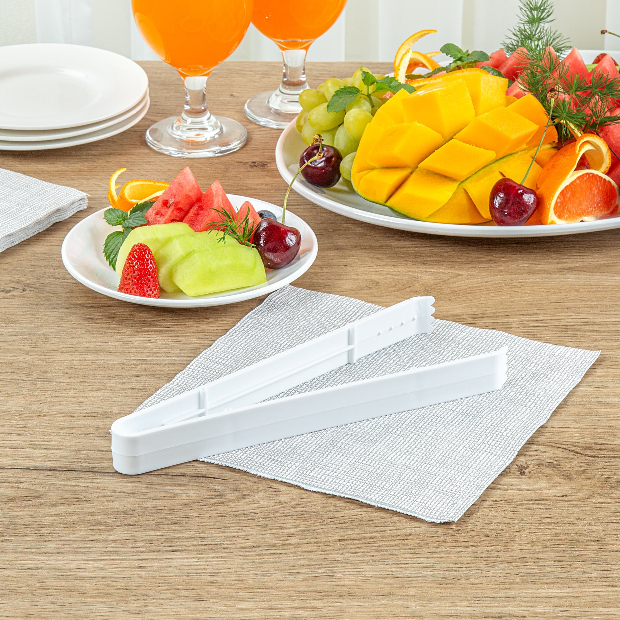 Cater Tek White Plastic Tongs - Serrated, Heavy Duty - 9" - 10 count box