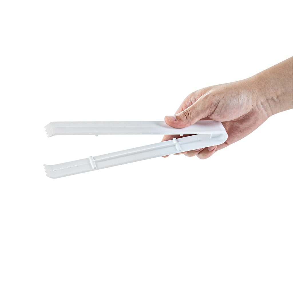 Cater Tek White Plastic Tongs - Serrated, Heavy Duty - 9" - 10 count box