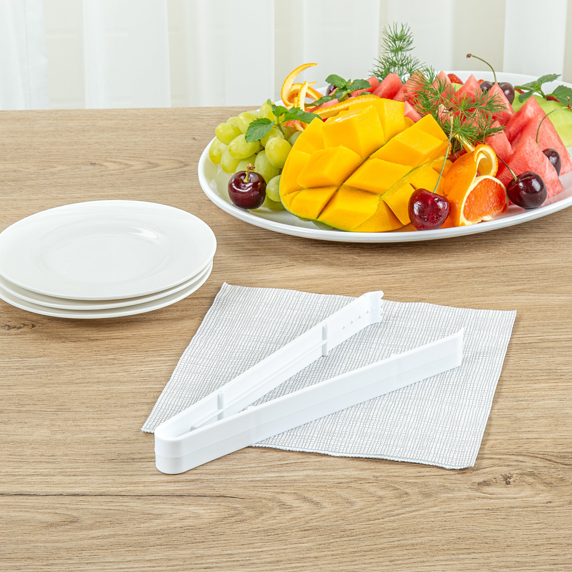 Cater Tek White Plastic Tongs - Serrated, Heavy Duty - 9" - 10 count box