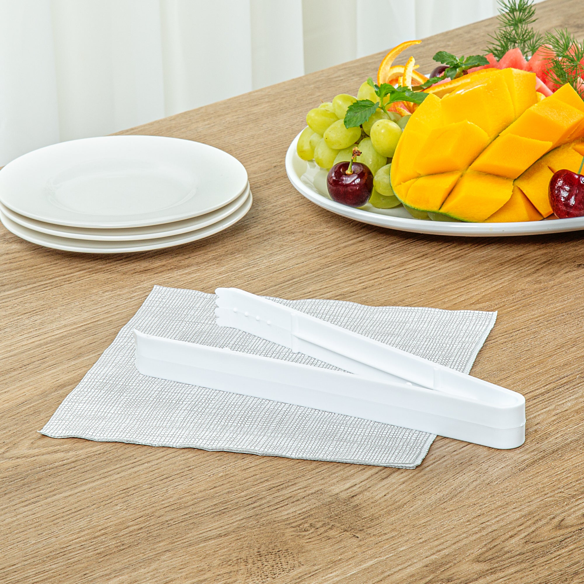 Cater Tek White Plastic Tongs - Serrated, Heavy Duty - 9" - 100 count box