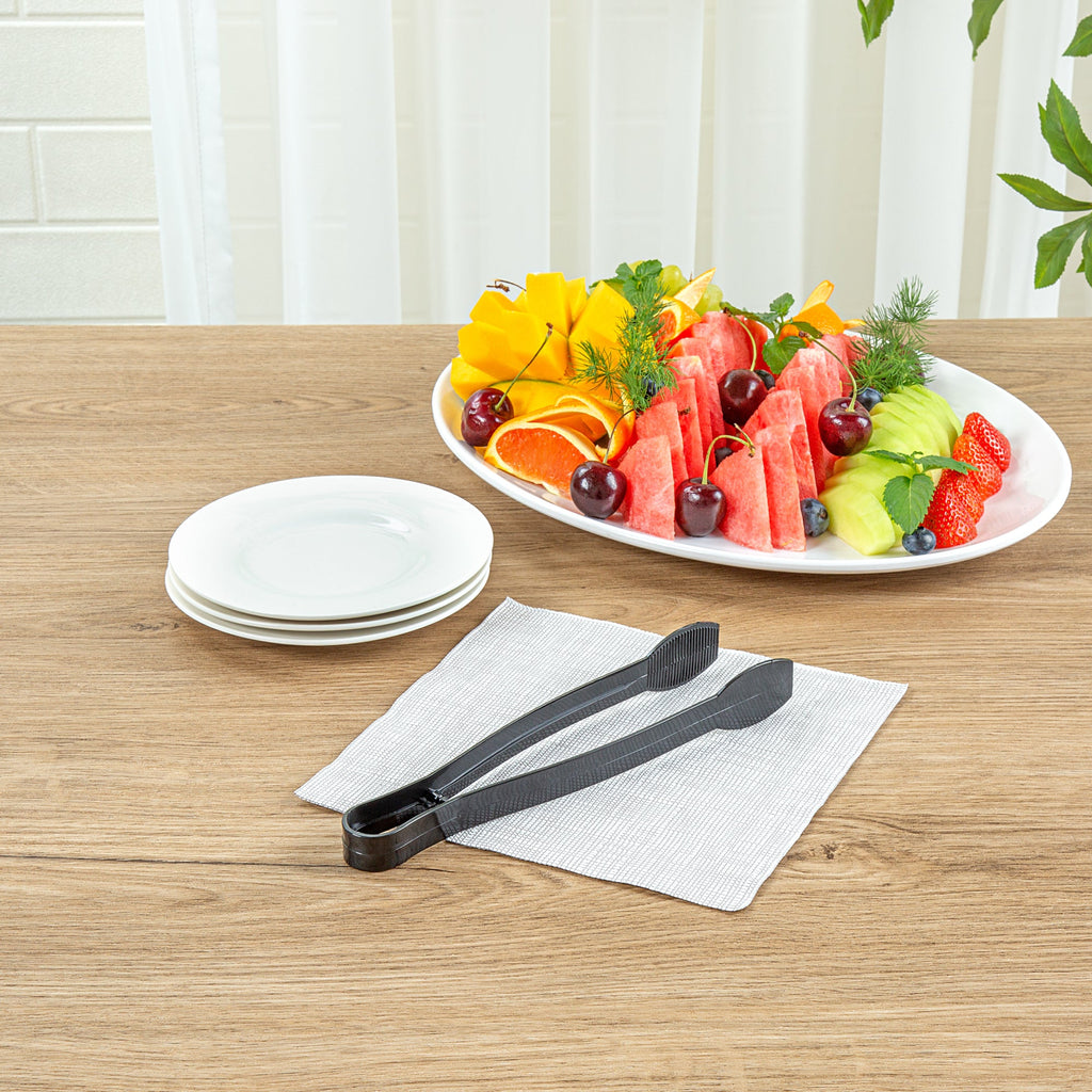 Cater Tek Black Plastic Tongs - Ridged - 9" - 10 count box