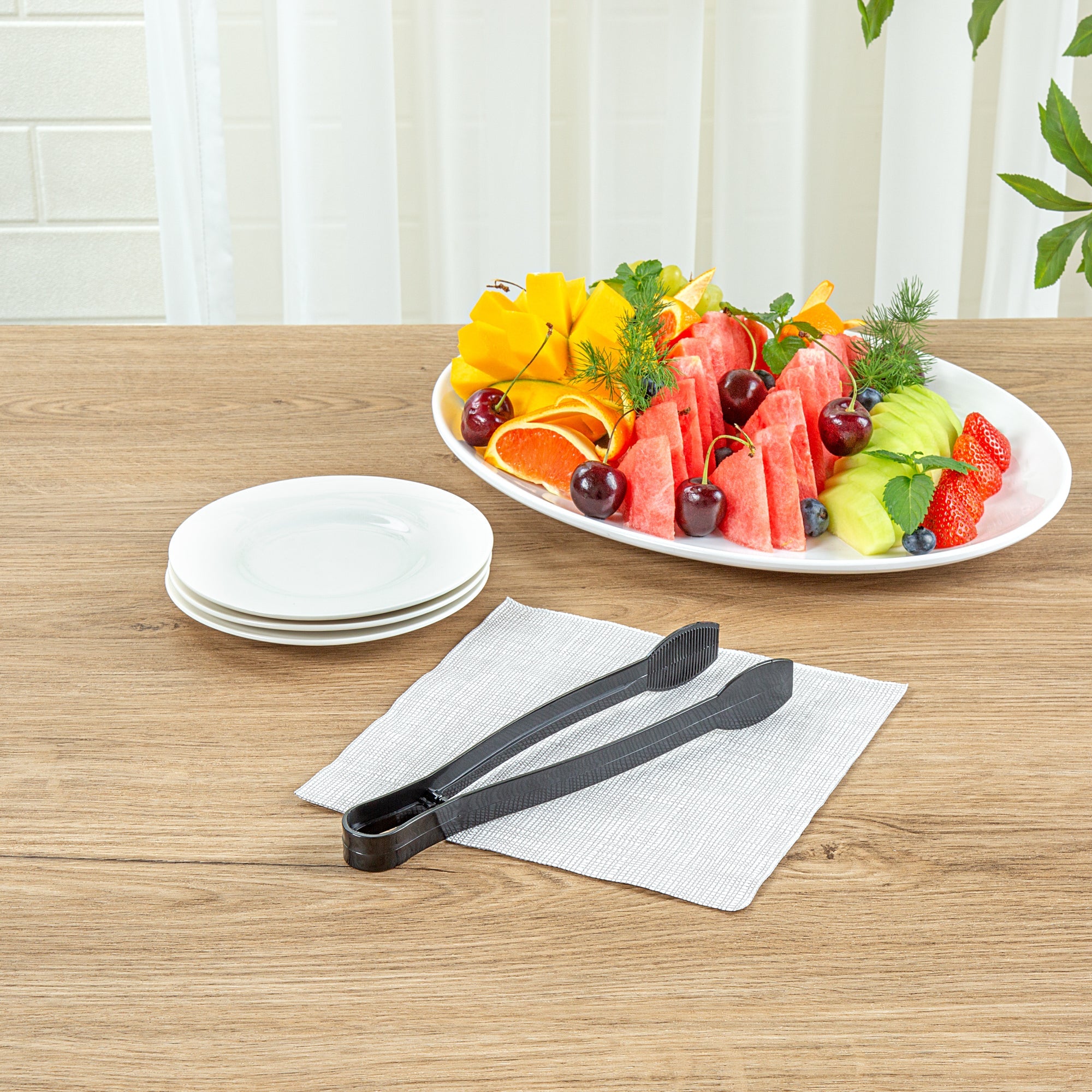 Cater Tek Black Plastic Tongs - Ridged - 9" - 10 count box