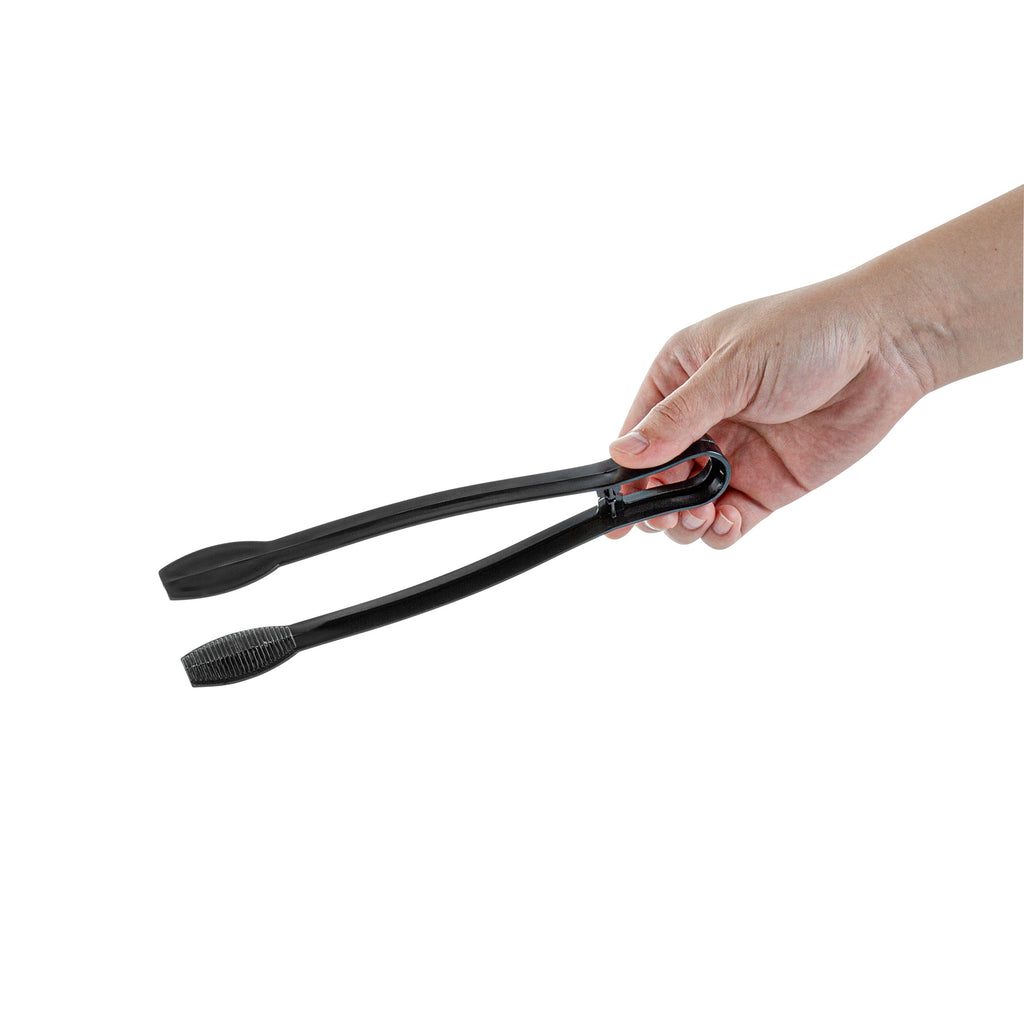 Cater Tek Black Plastic Tongs - Ridged - 9" - 100 count box