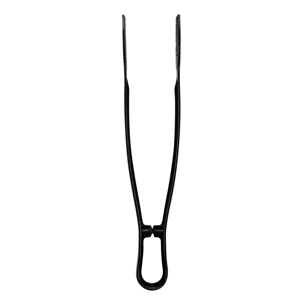 Cater Tek Black Plastic Tongs - Ridged - 9" - 100 count box