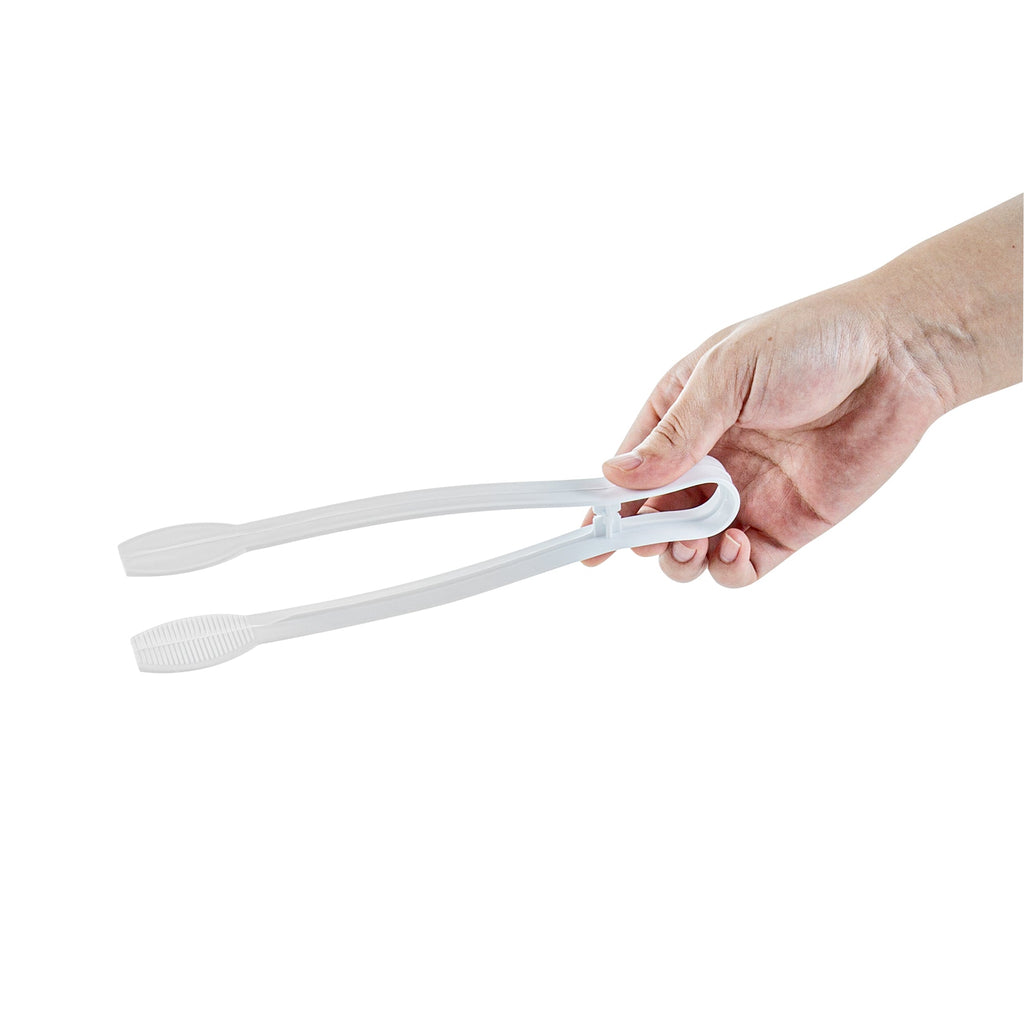 Cater Tek White Plastic Tongs - Ridged - 9" - 10 count box