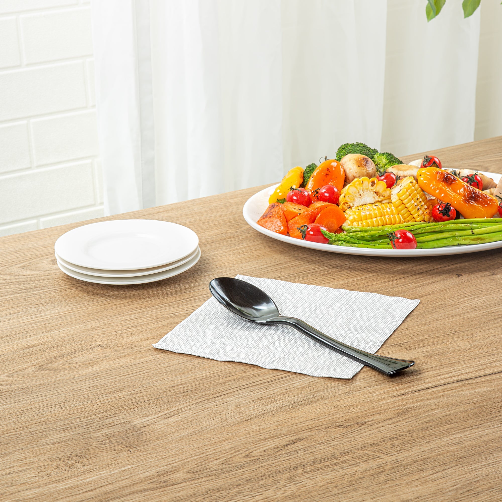 Cater Tek Black Plastic Serving Spoon - 9 3/4" - 10 count box