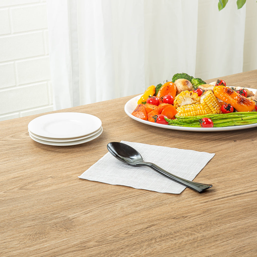 Cater Tek Black Plastic Serving Spoon - 9 3/4" - 100 count box