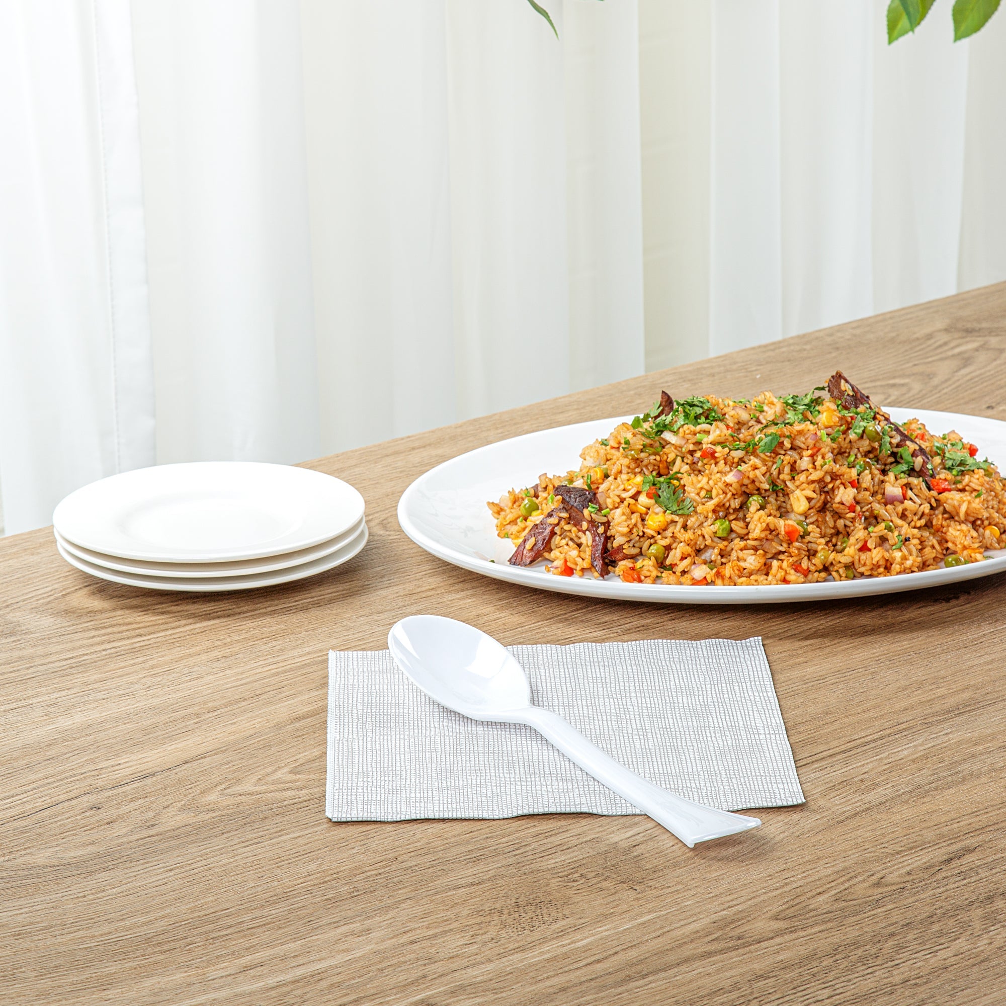 Cater Tek White Plastic Serving Spoon - 9 3/4" - 10 count box