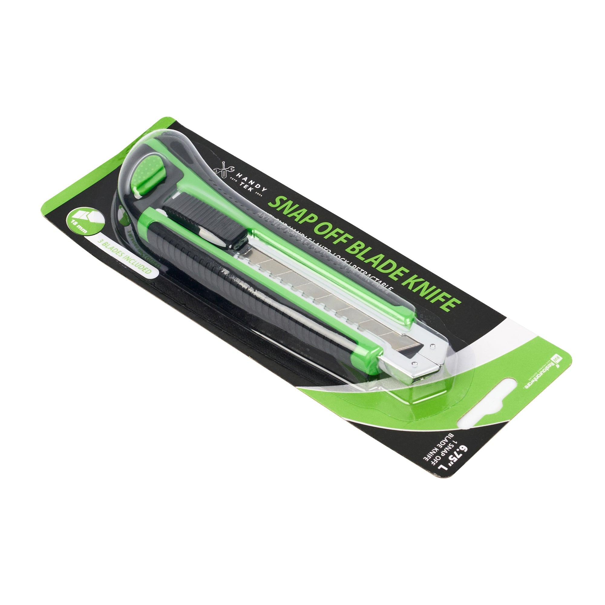 Handy Tek Green Snap Off Blade Knife - Anti-Slip Handle - 6 3/4" - 1 count box