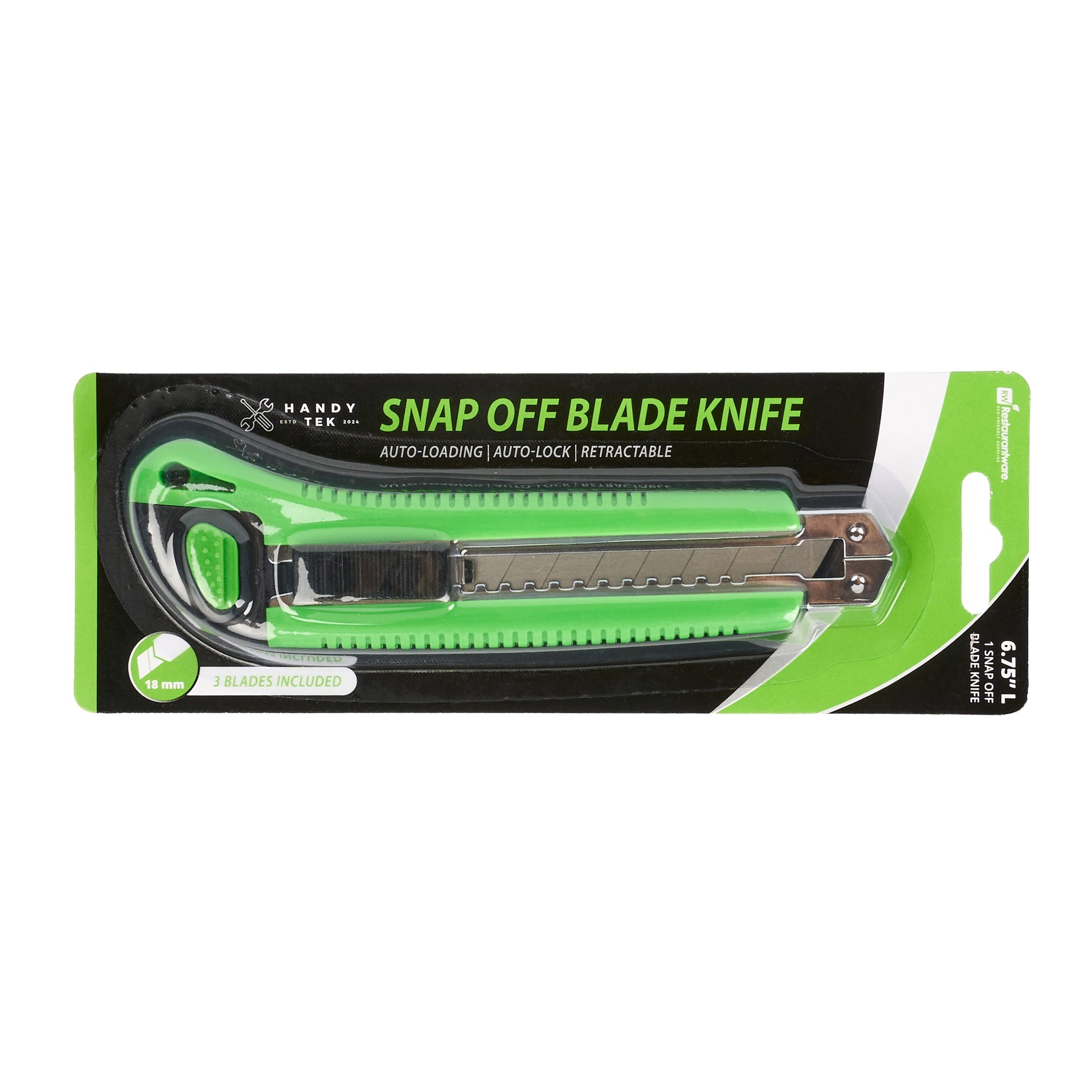 Handy Tek Green Snap Off Blade Knife - 6 3/4" - 1 count box