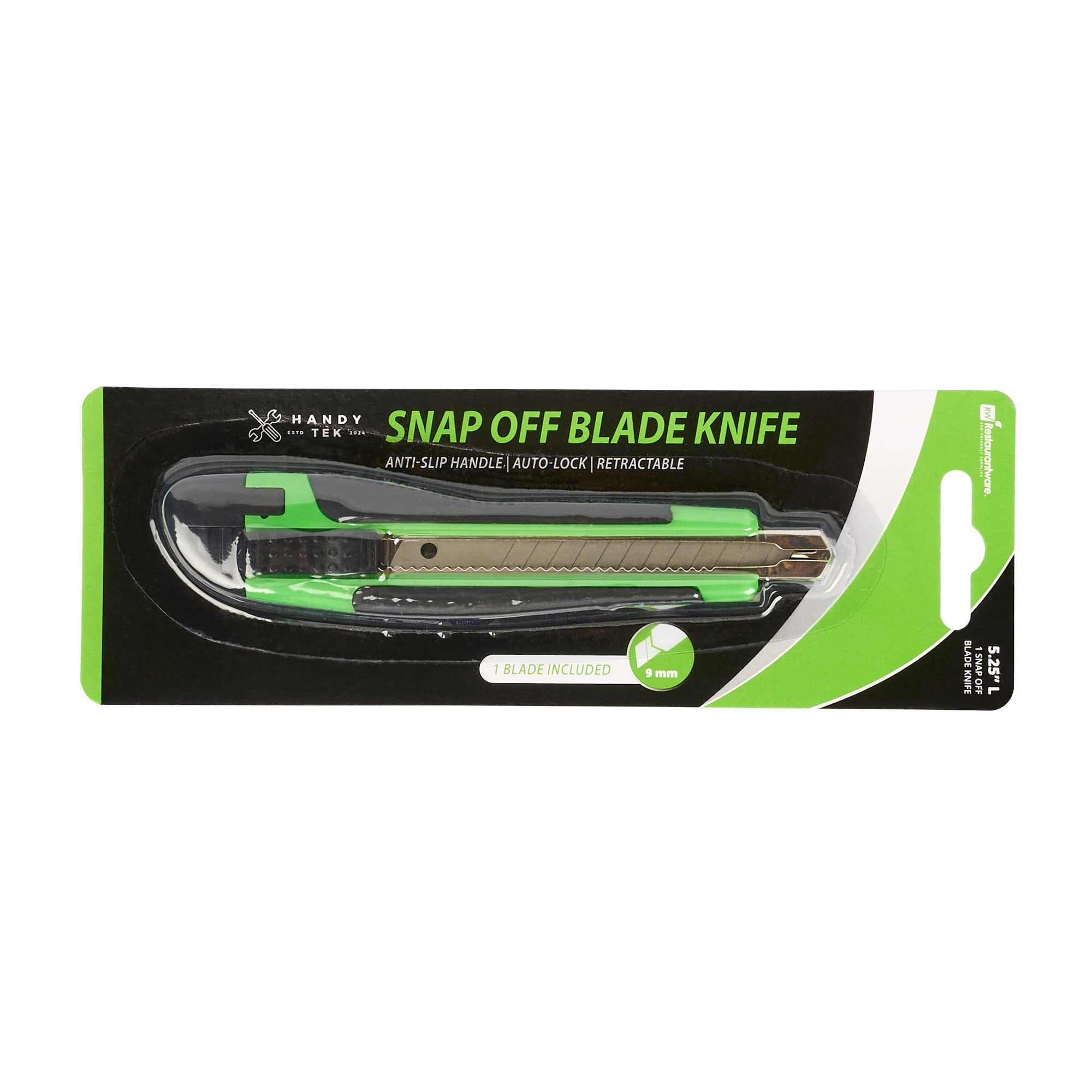 Handy Tek Green Snap Off Blade Knife - Anti-Slip Handle - 5 1/4" - 12 count box