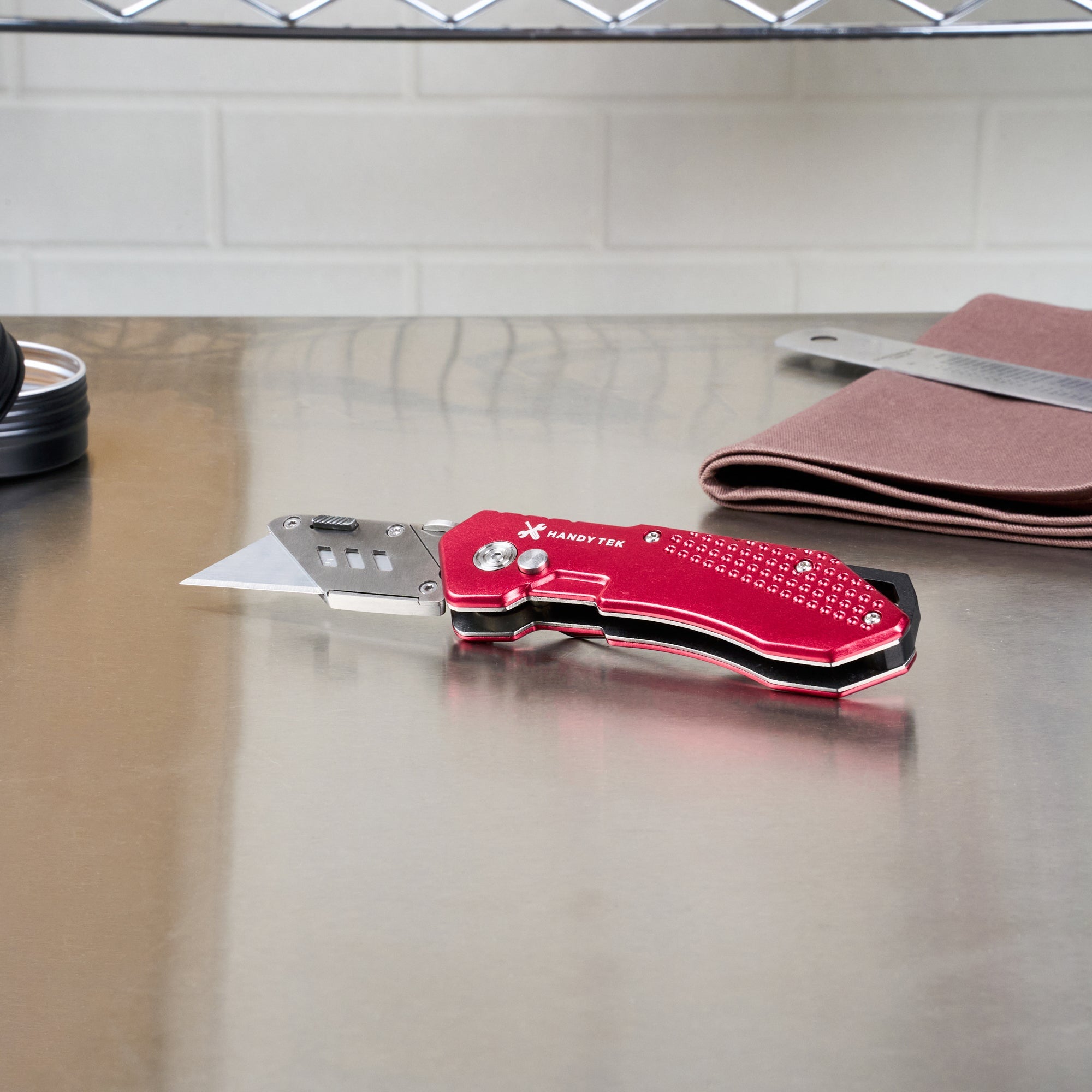Handy Tek Red Folding Utility Knife - Quick Change, Lock Back, Heavy Duty - 6 3/4" - 6 count box