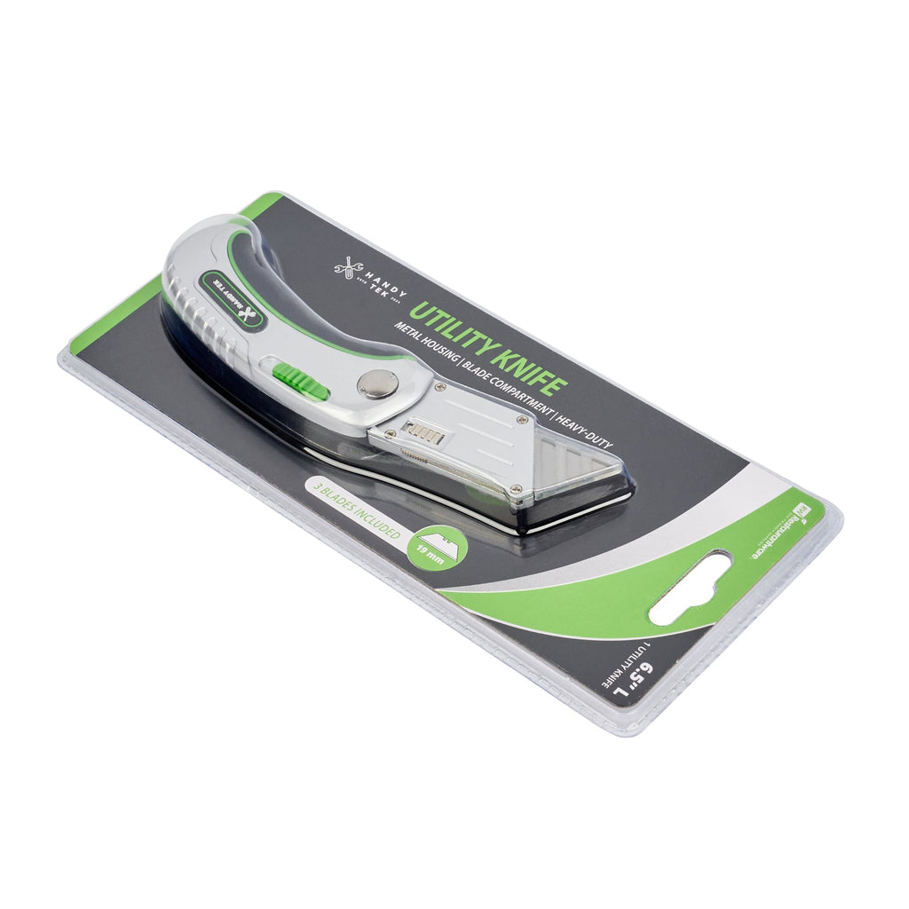 Handy Tek Silver Folding Utility Knife - Quick Change, Lock Back, Heavy Duty - 6 1/2" - 1 count box