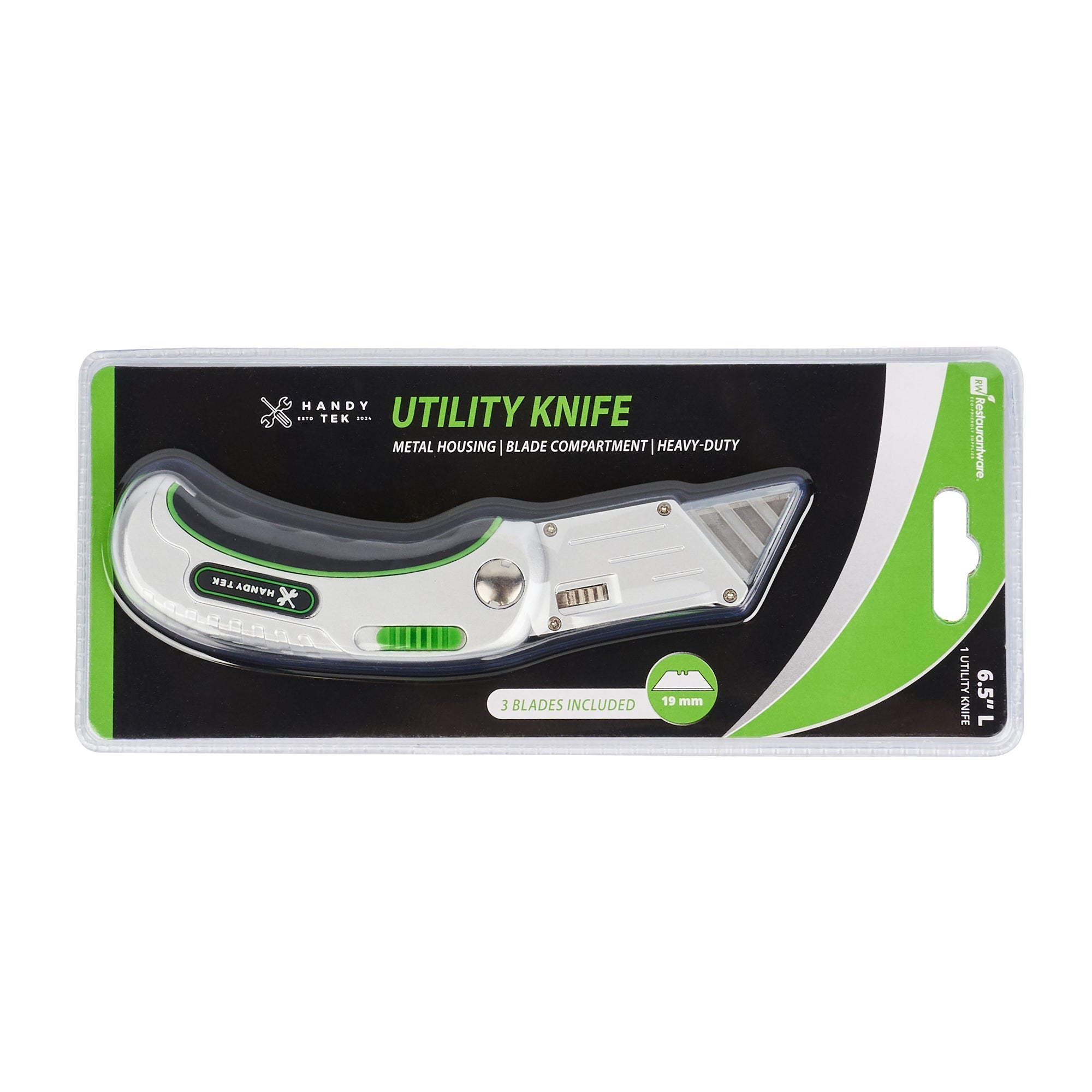 Handy Tek Silver Folding Utility Knife - Quick Change, Lock Back, Heavy Duty - 6 1/2" - 1 count box