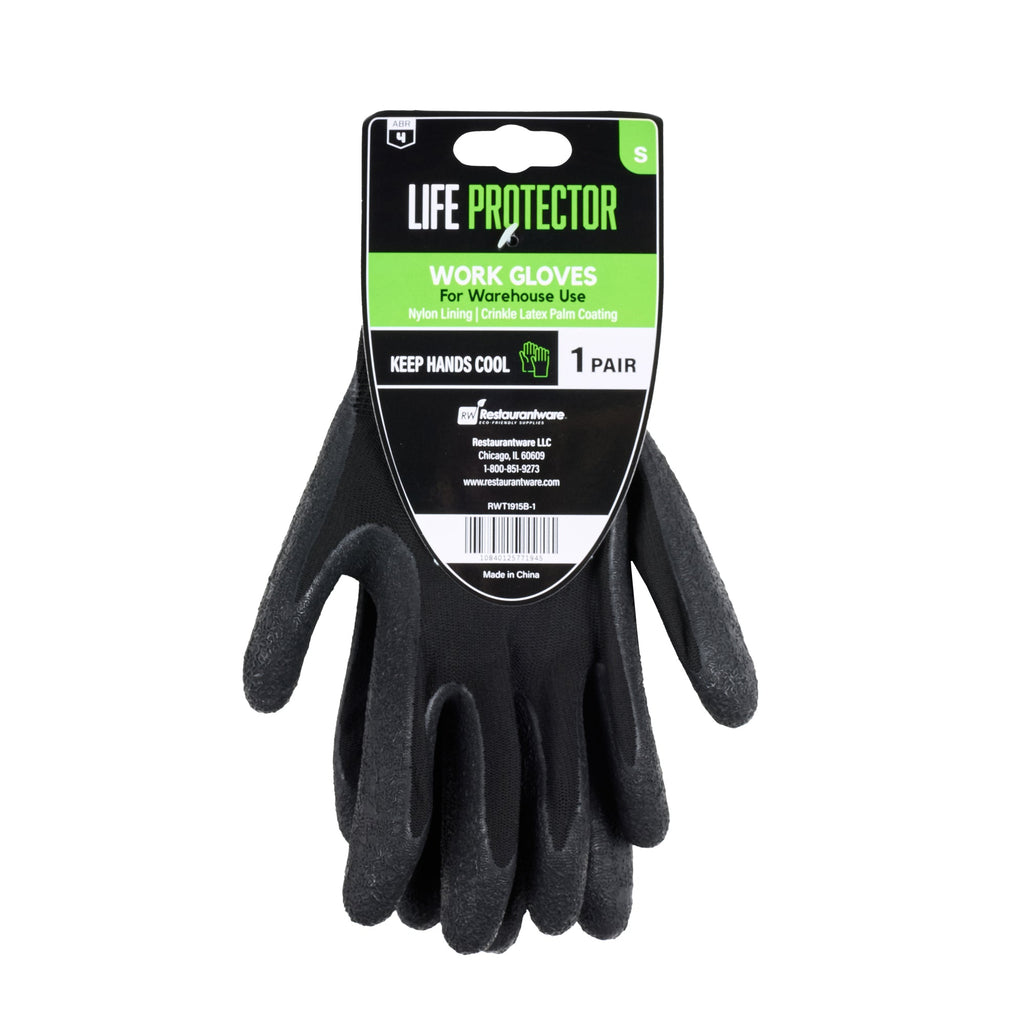 Life Protector Black Nylon Small Work Gloves - with Crinkle Latex Palm Coating - Pair - 10 count box