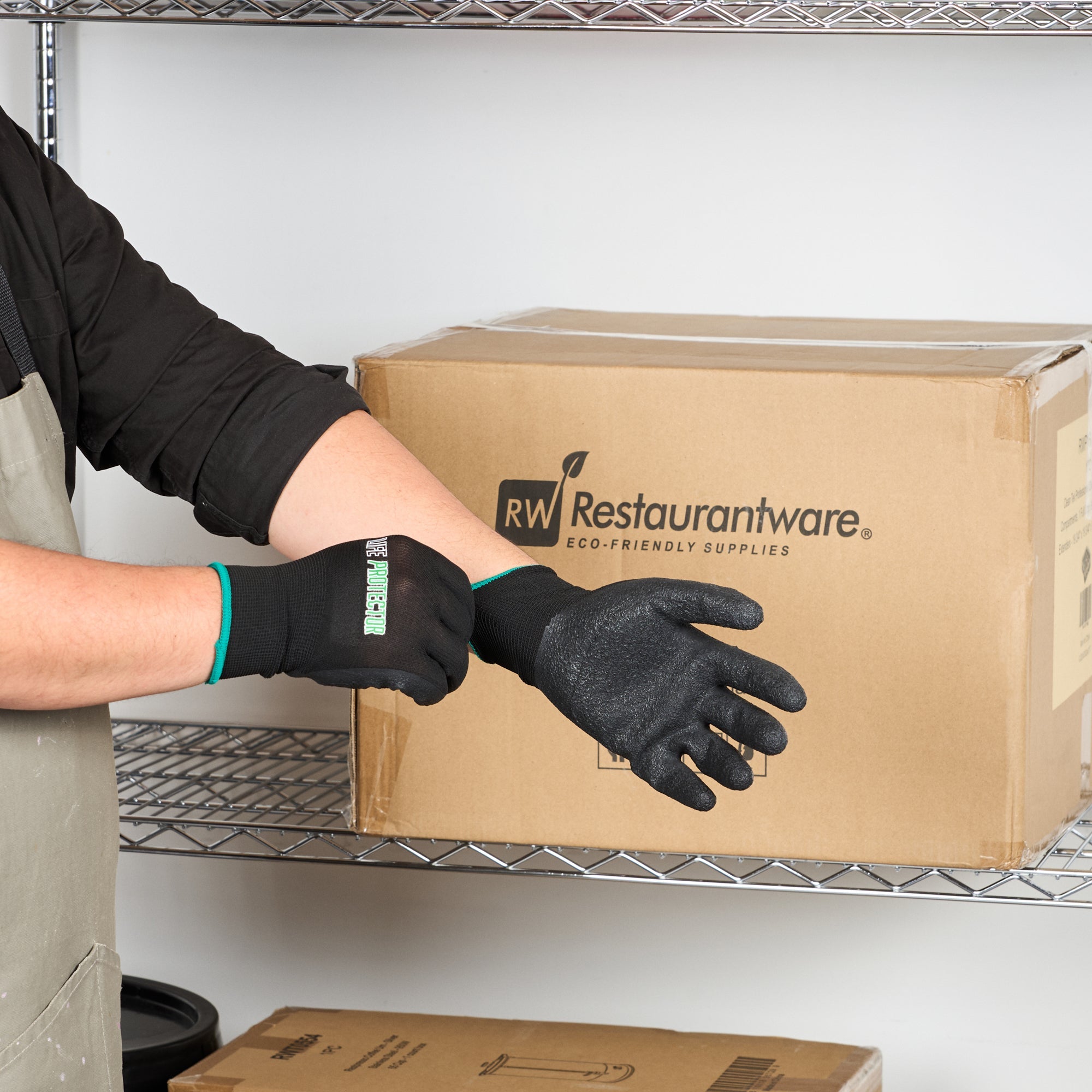 Life Protector Black Nylon Medium Work Gloves - with Crinkle Latex Palm Coating - Pair - 1 count box