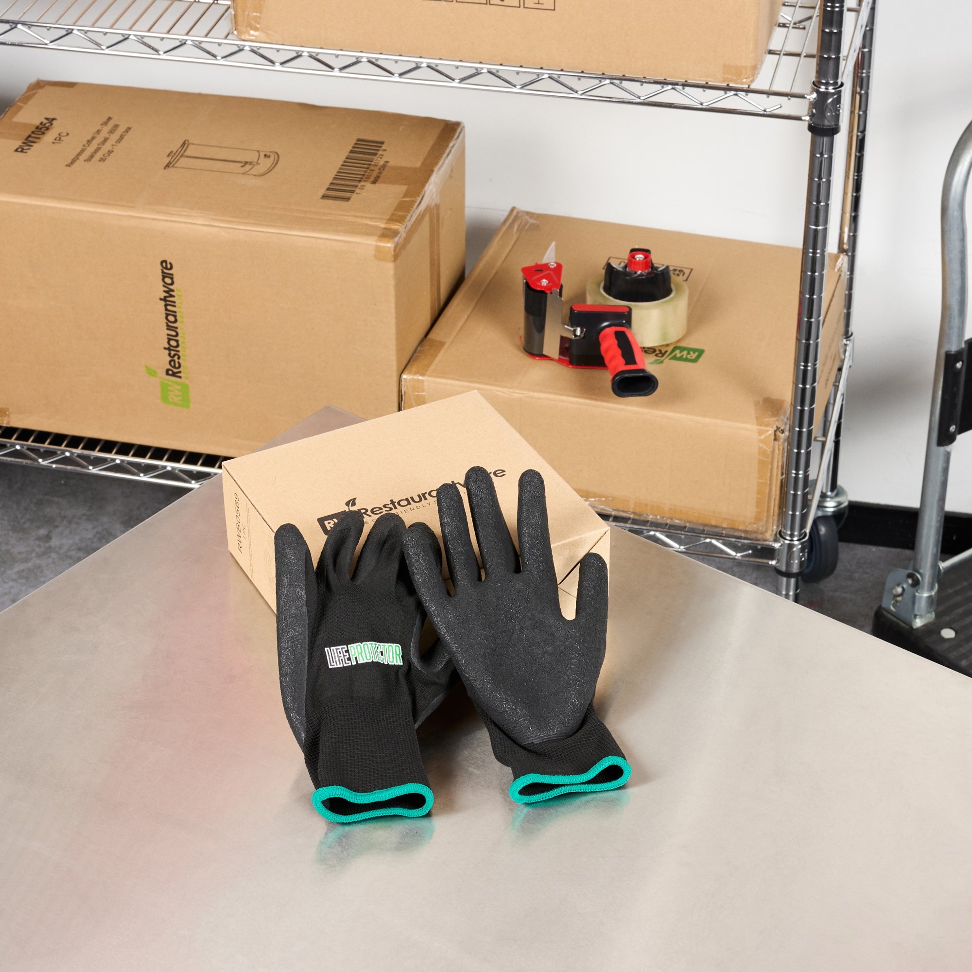 Life Protector Black Nylon Medium Work Gloves - with Crinkle Latex Palm Coating - Pair - 10 count box