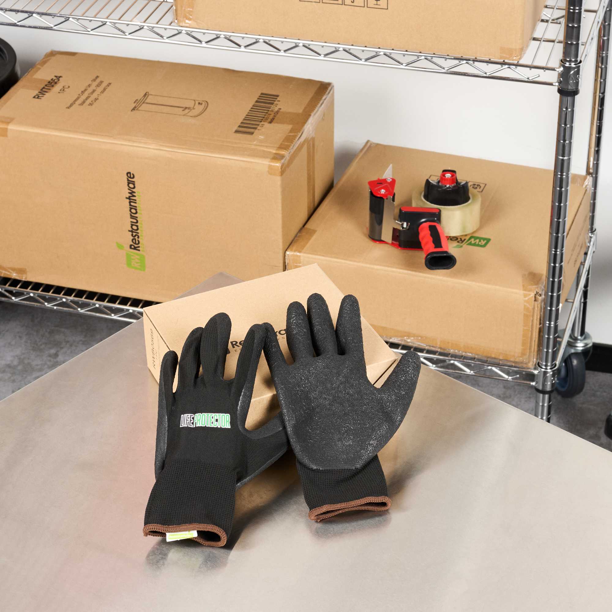 Life Protector Black Nylon Large Work Gloves - with Crinkle Latex Palm Coating - Pair - 1 count box