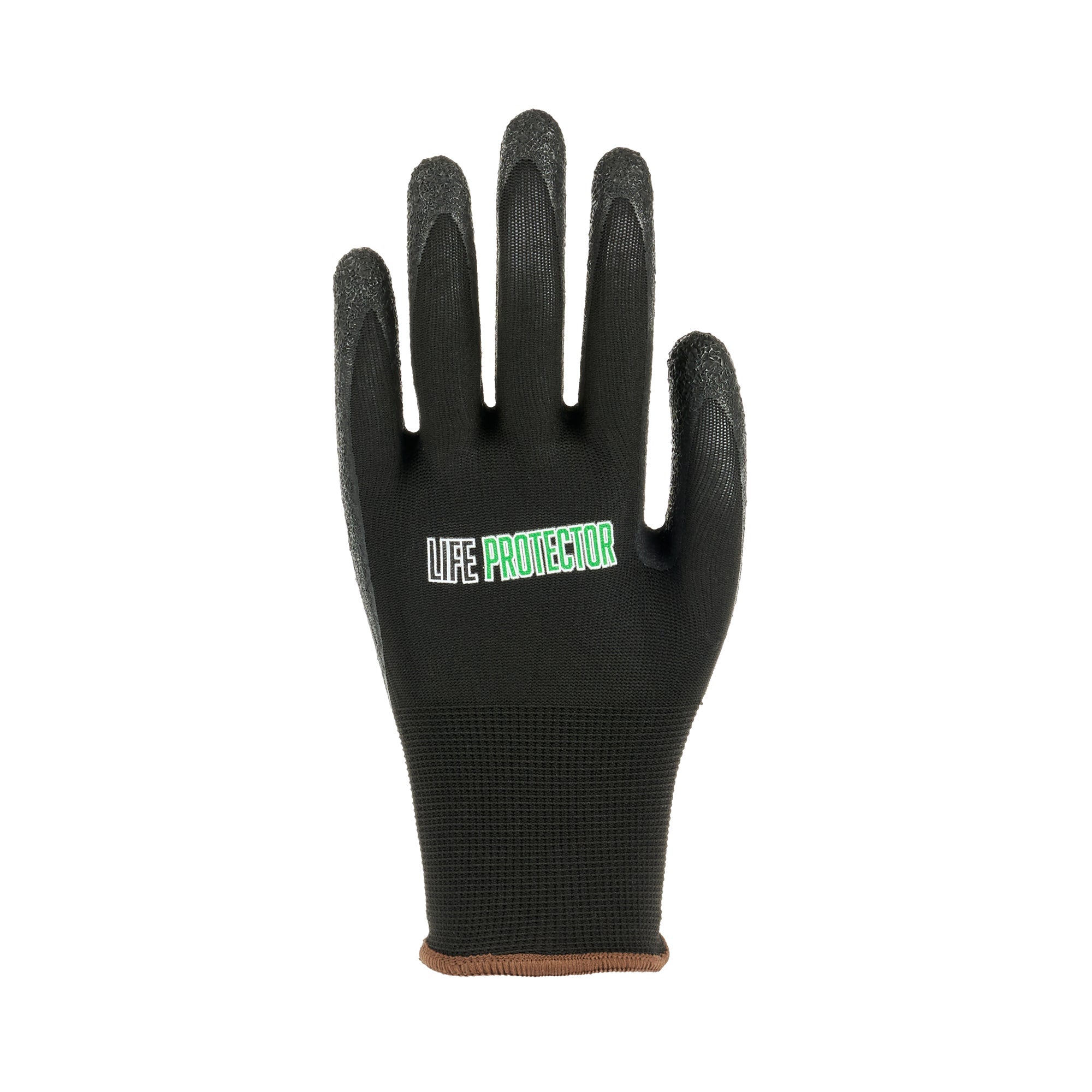 Life Protector Black Nylon Large Work Gloves - with Crinkle Latex Palm Coating - Pair - 10 count box