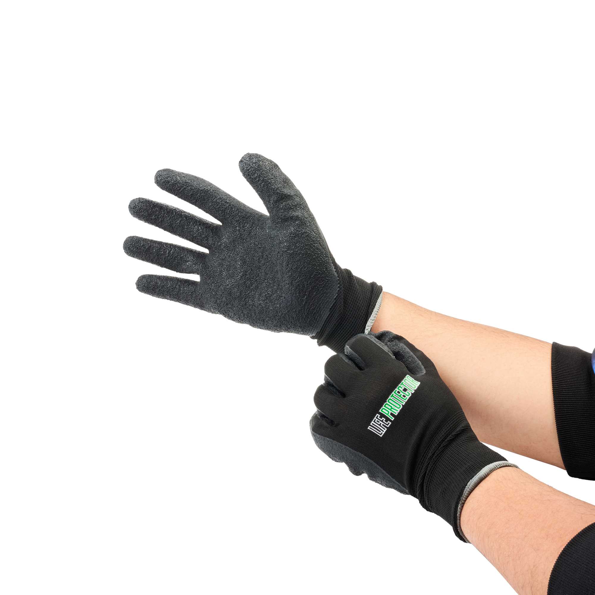 Life Protector Black Nylon Extra Large Work Gloves - with Crinkle Latex Palm Coating - Pair - 1 count box