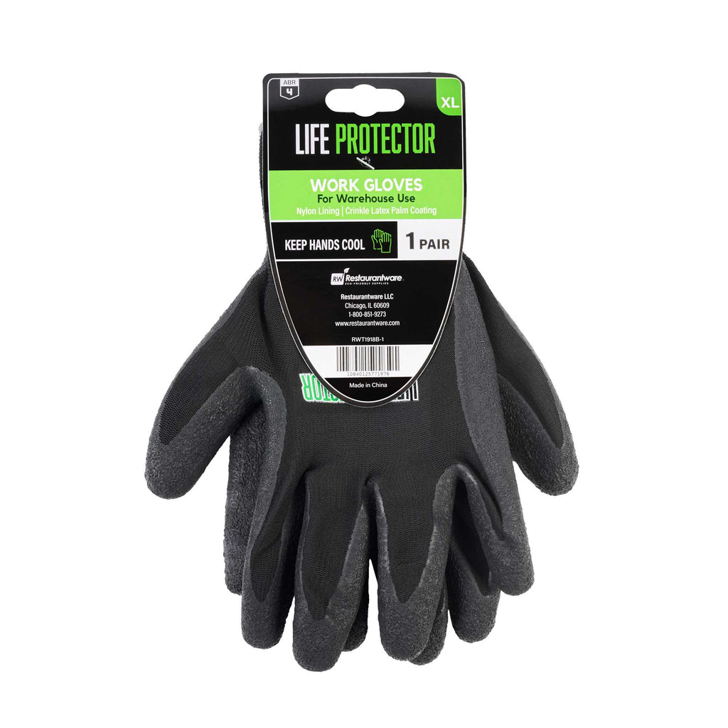Life Protector Black Nylon Extra Large Work Gloves - with Crinkle Latex Palm Coating - Pair - 1 count box